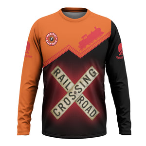 Railspirit Personalized Pacific Electric Railroad Long Sleeve Shirt Railroad Crossing Printed Train Track Shirt