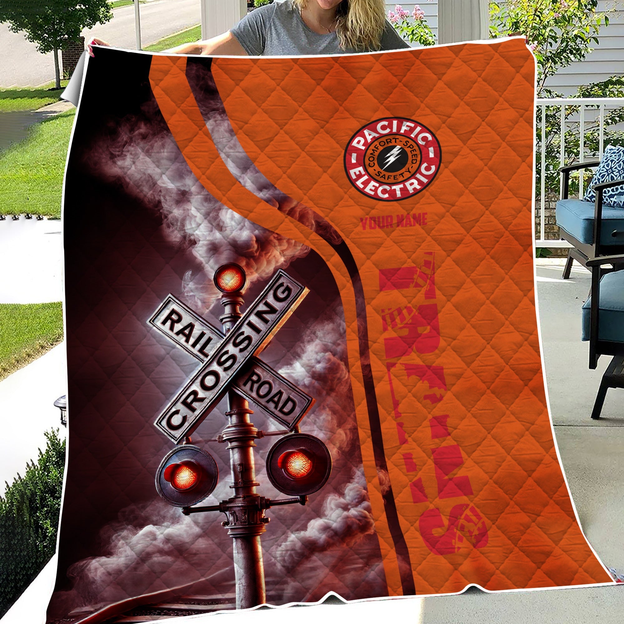 Railspirit Personalized Pacific Electric Railroad Premium Quilts Railroad Crossing Sign Quilts All Over Print