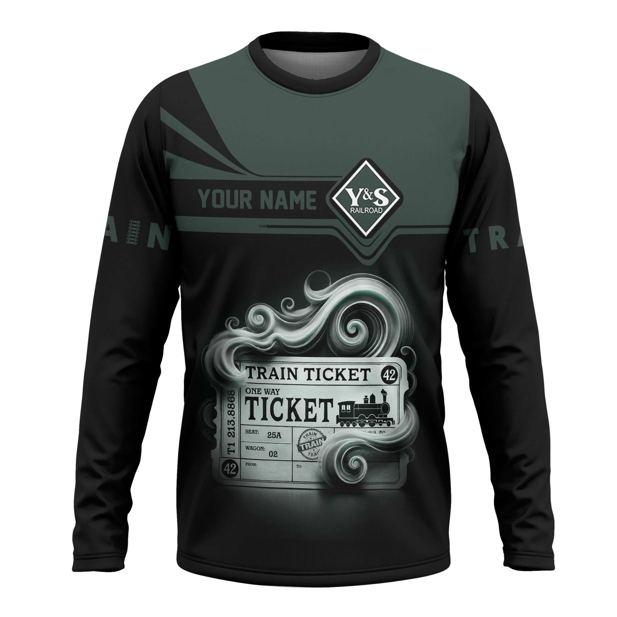 Railspirit Custom Name Youngstown & Southern Railroad Long Sleeve Shirt American Train Ticket Printed Shirt