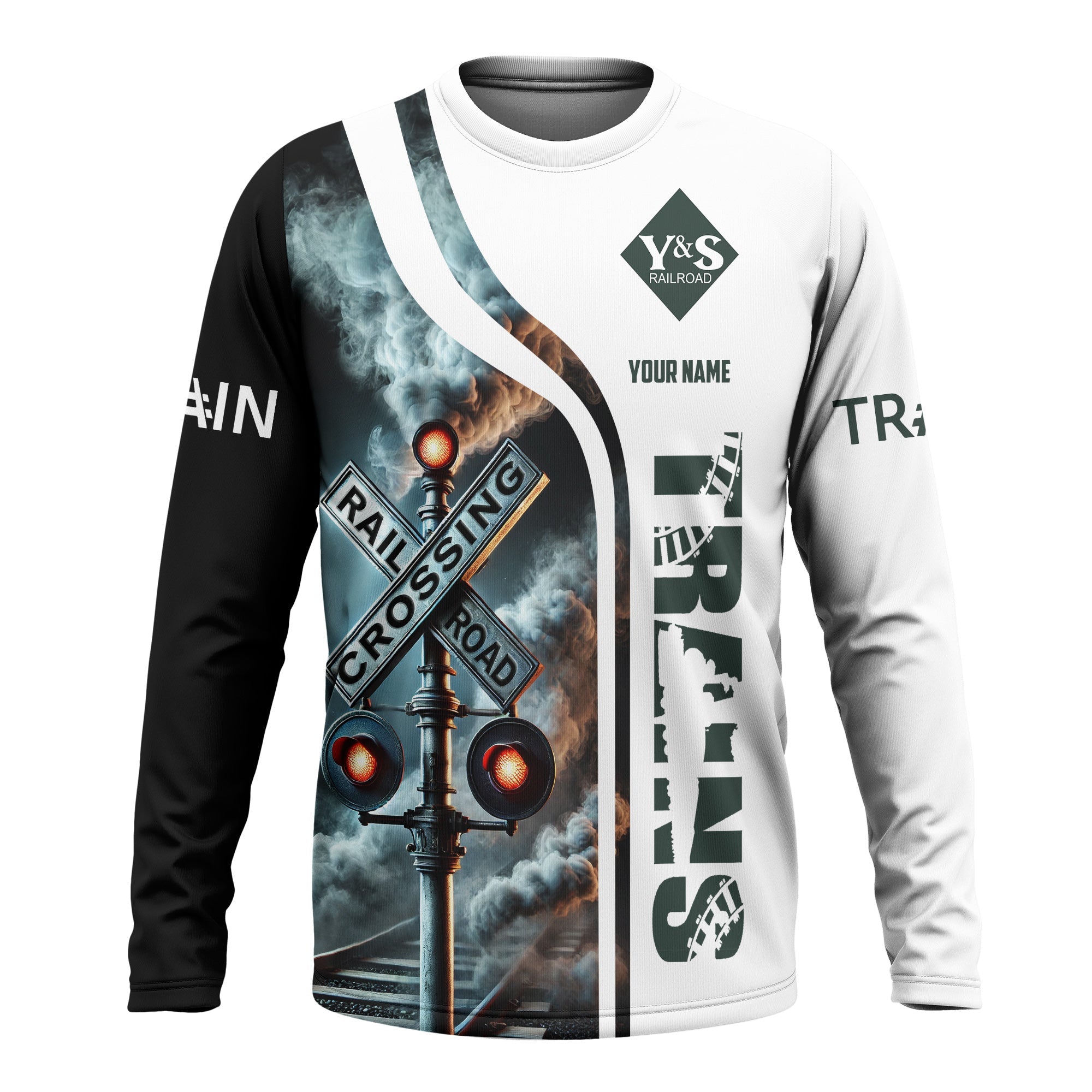 Railspirit Custom Name Youngstown & Southern Railroad Long Sleeve Shirt Railroad Crossing Sign Printed Train Shirt