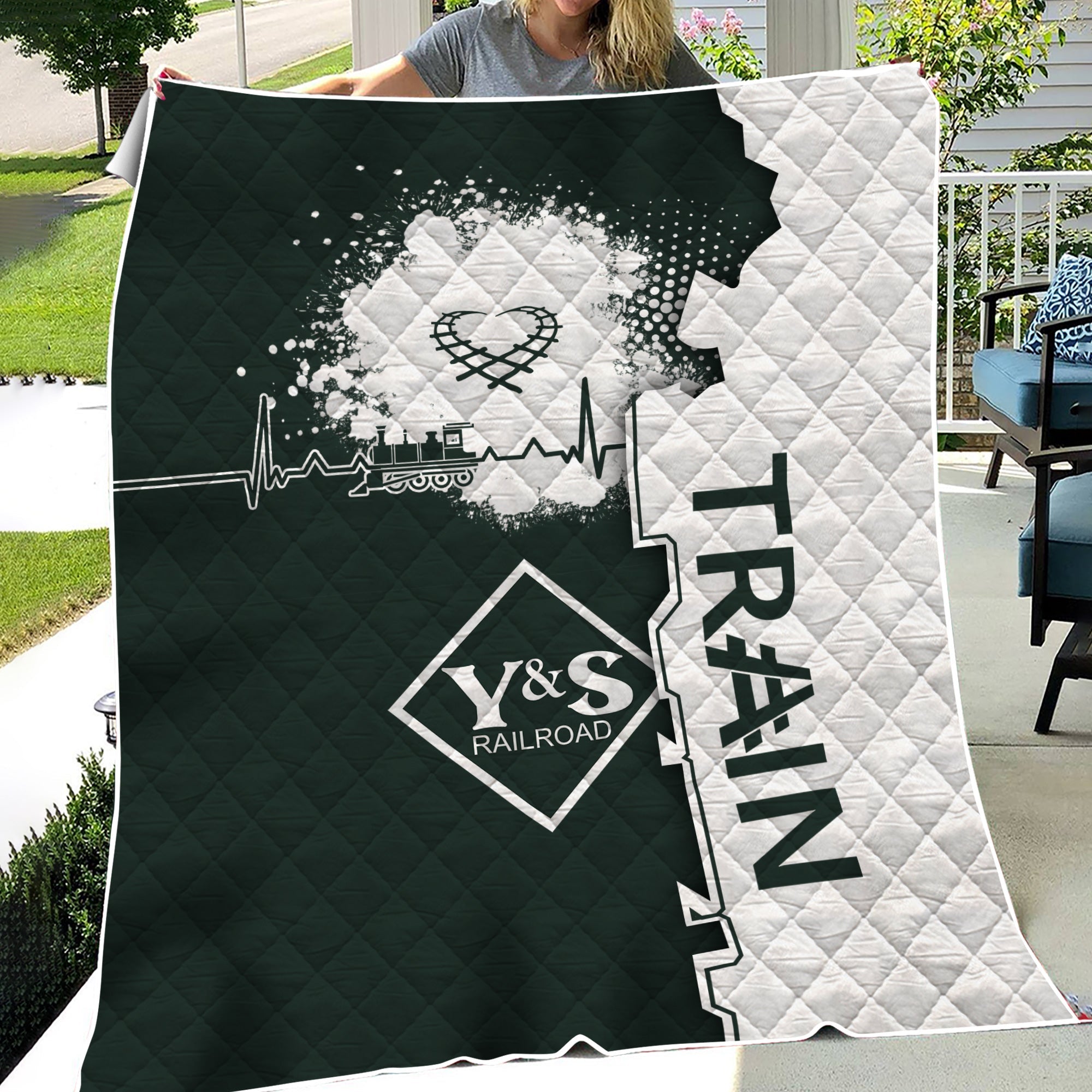 Railspirit Youngstown & Southern Railroad Premium Quilts Engine Heartbeat and Track Love Style Quilts Gift Idea For Train Lovers