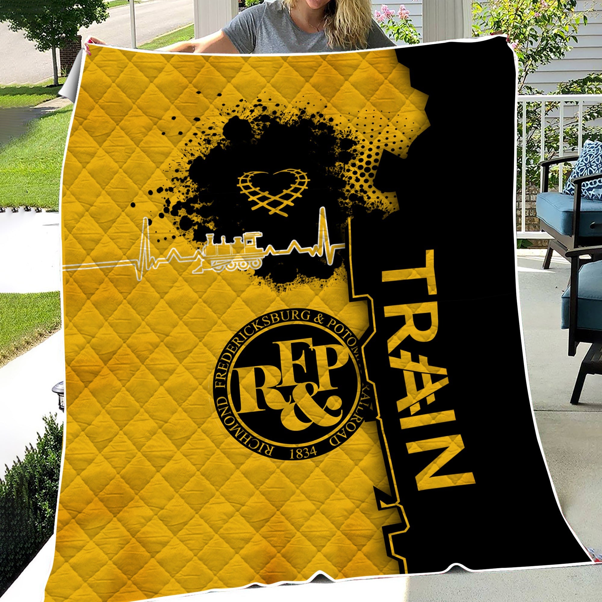 Railspirit Richmond, Fredericksburg And Potomac Railroad Premium Quilts Engine Heartbeat and Track Love Style Quilts Gift Idea For Train Lovers