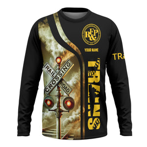 Railspirit Custom Name Richmond, Fredericksburg And Potomac Railroad Long Sleeve Shirt Railroad Crossing Sign Printed Train Shirt