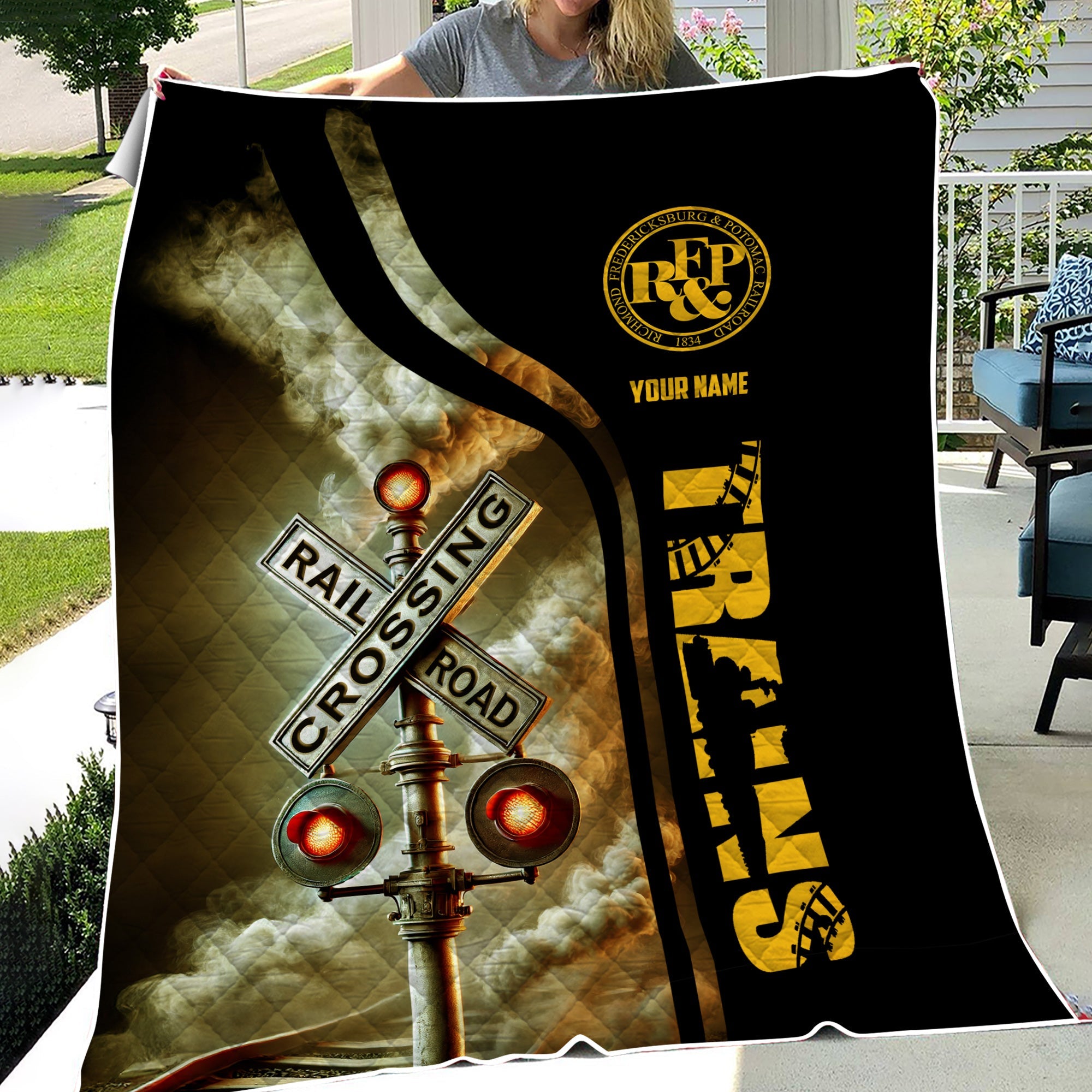 Railspirit Personalized Richmond, Fredericksburg And Potomac Railroad Premium Quilts Railroad Crossing Sign Quilts All Over Print