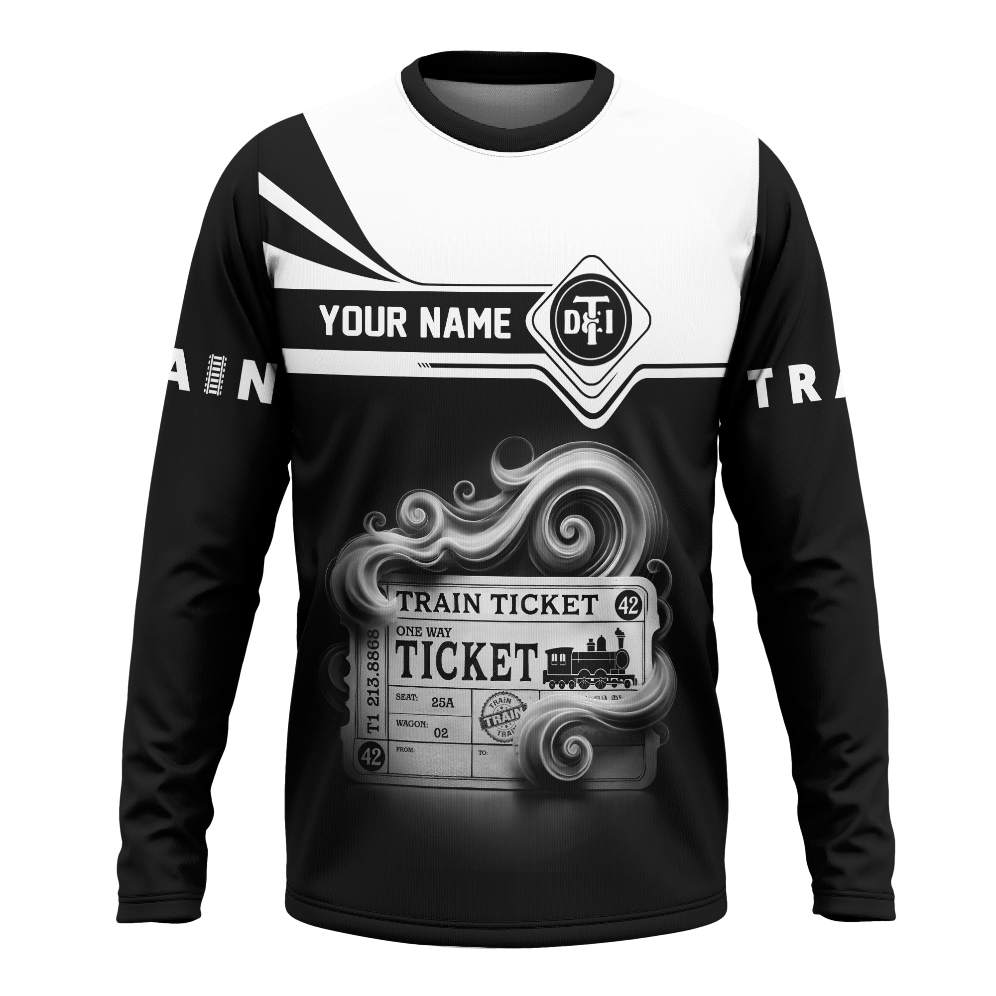 Railspirit Custom Name Detroit Toledo And Ironton Railroad Long Sleeve Shirt American Train Ticket Printed Shirt
