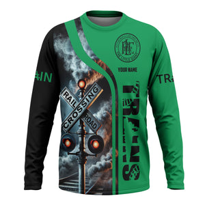 Railspirit Custom Name Pittsburgh And Lake Erie Railroad Long Sleeve Shirt Railroad Crossing Sign Printed Train Shirt