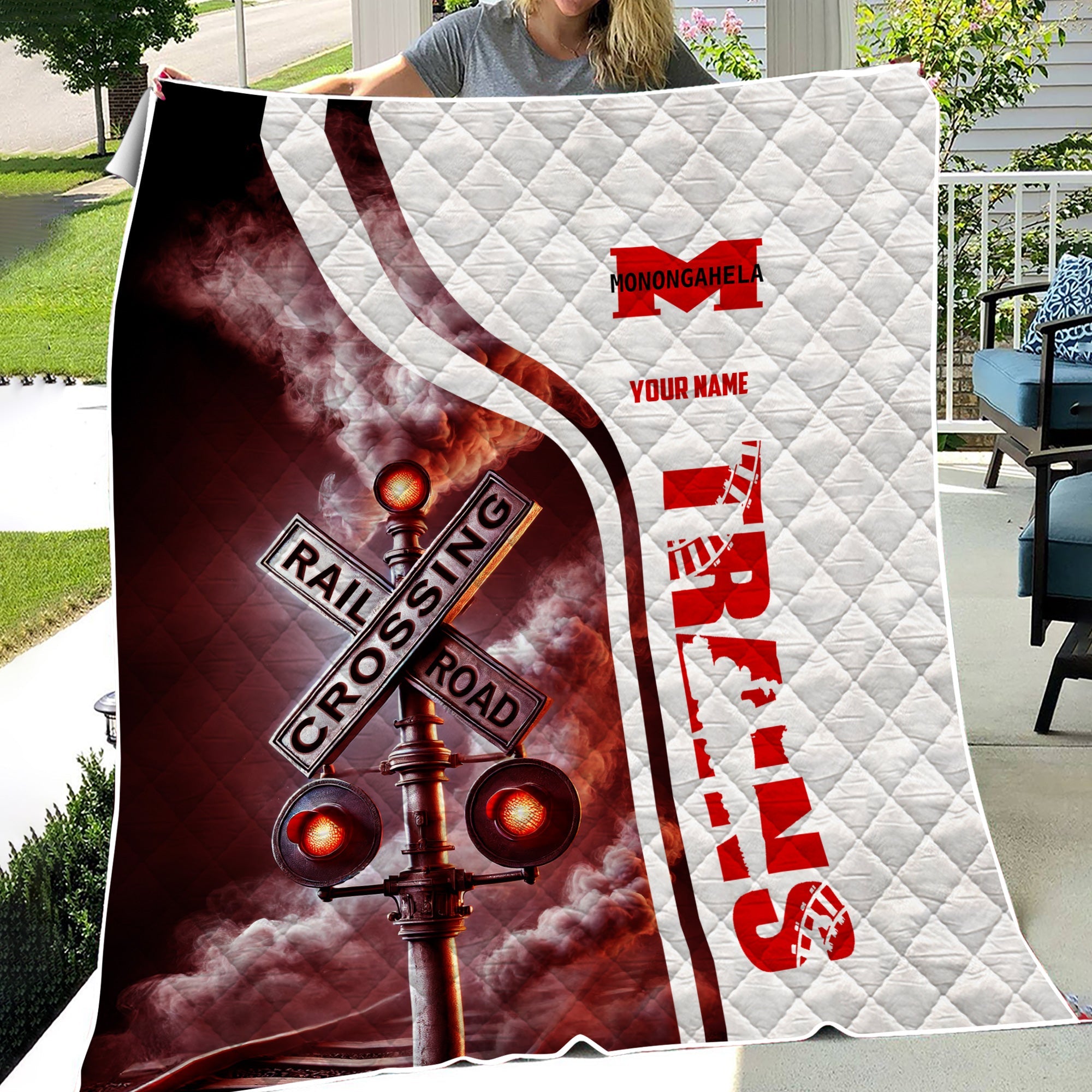 Railspirit Personalized Monongahela Railroad Premium Quilts Railroad Crossing Sign Quilts All Over Print