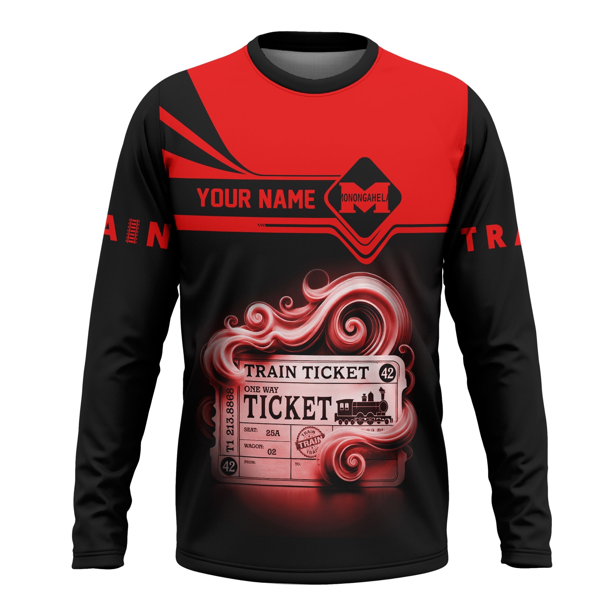 Railspirit Custom Name Monongahela Railroad Long Sleeve Shirt American Train Ticket Printed Shirt