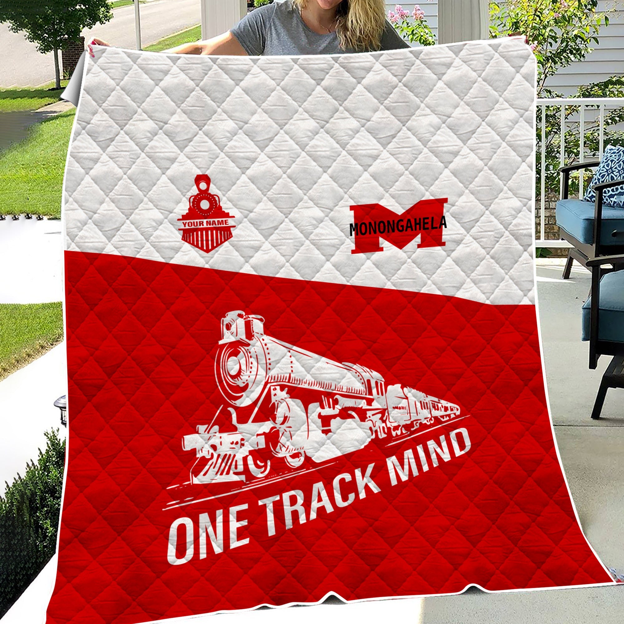 Railspirit Personalized Monongahela Railroad Premium Quilt One Track Mind Train Premium Quilt Gift Idea For Train Lover