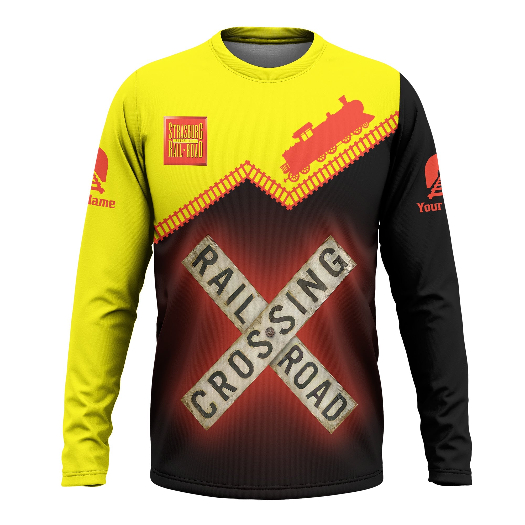 Railspirit Personalized Strasburg Railroad Long Sleeve Shirt Railroad Crossing Printed Train Track Shirt