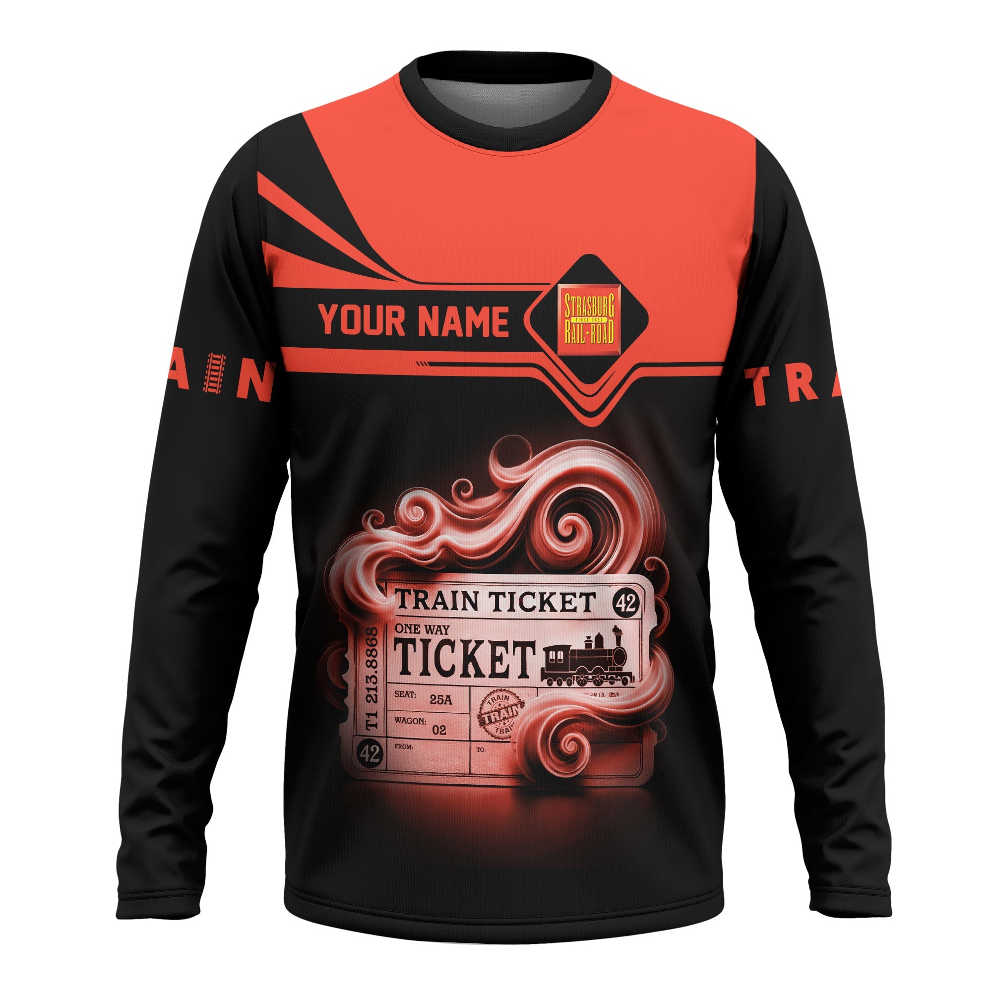Railspirit Custom Name Strasburg Railroad Long Sleeve Shirt American Train Ticket Printed Shirt