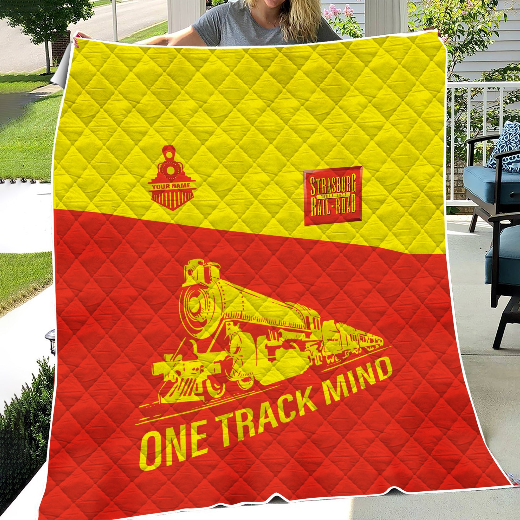 Railspirit Personalized Strasburg Railroad Premium Quilt One Track Mind Train Premium Quilt Gift Idea For Train Lover