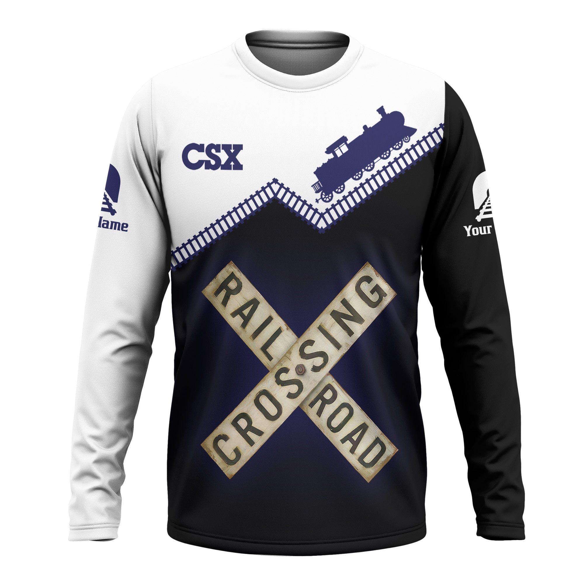 Railspirit Personalized CSX Transportation Railroad Long Sleeve Shirt Railroad Crossing Printed Train Track Shirt