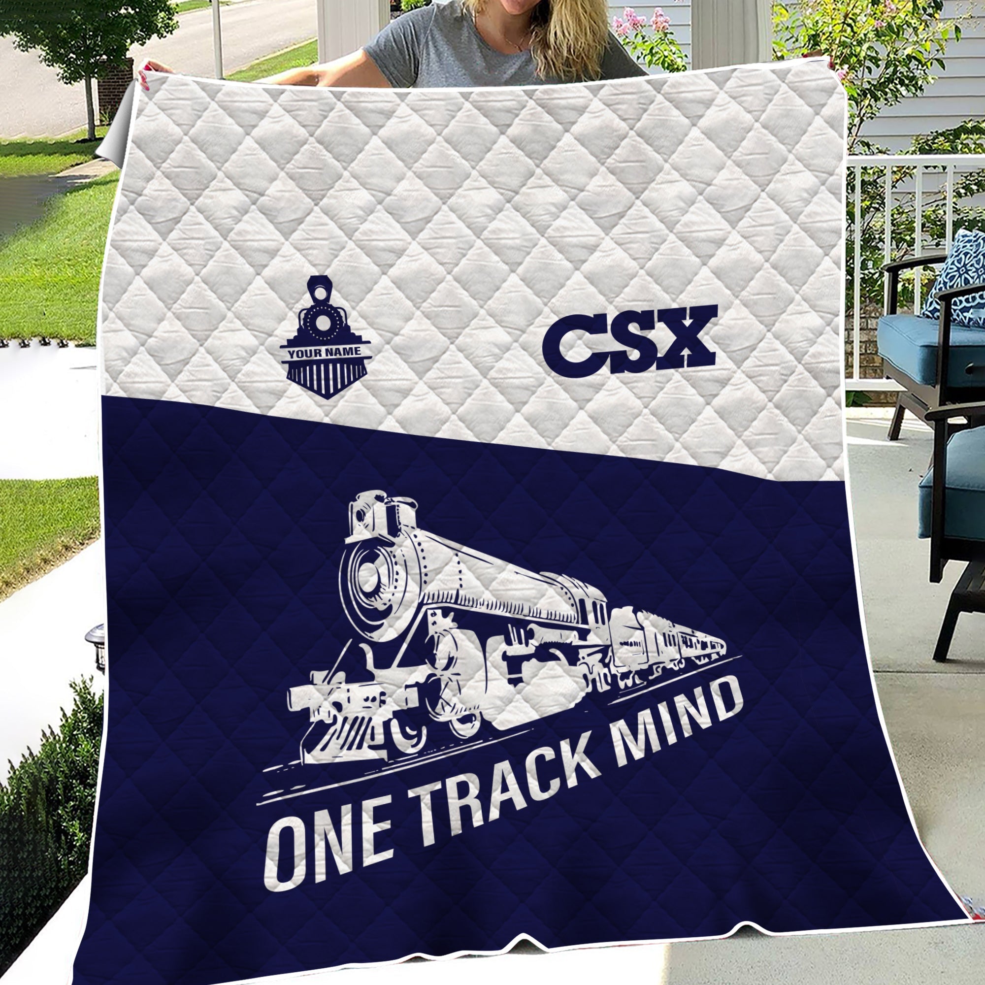 Railspirit Personalized CSX Transportation Railroad Premium Quilt One Track Mind Train Premium Quilt Gift Idea For Train Lover