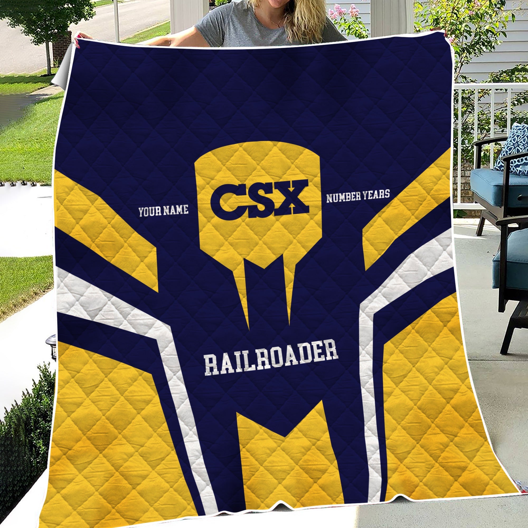 Railspirit Personalized CSX Transportation Railroad Premium Quilts Custom Year Railroader Gift Idea For Train Lover