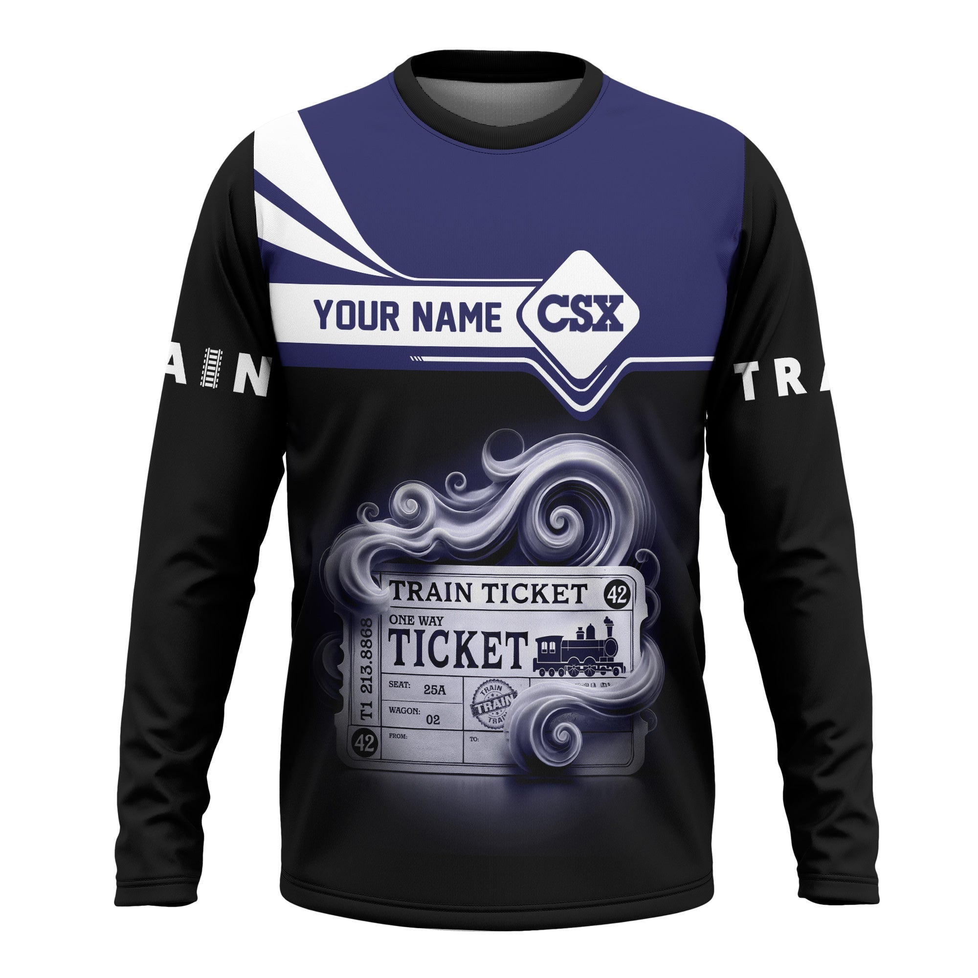 Railspirit Custom Name CSX Transportation Railroad Long Sleeve Shirt American Train Ticket Printed Shirt