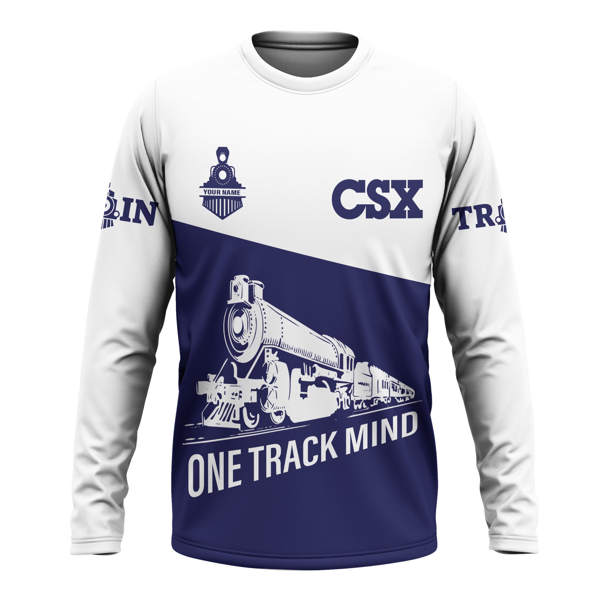 Railspirit Custom Name CSX Transportation Railroad Long Sleeve Shirt One Track Mind Printed Shirt