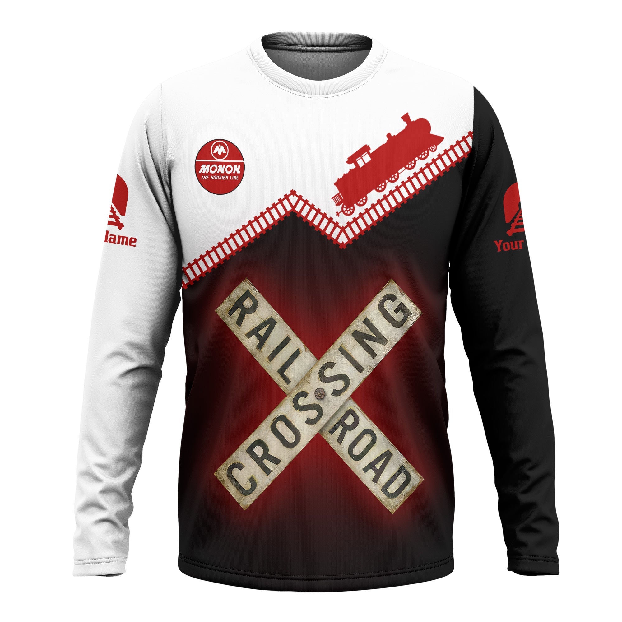 Railspirit Personalized Monon Railroad Long Sleeve Shirt Railroad Crossing Printed Train Track Shirt