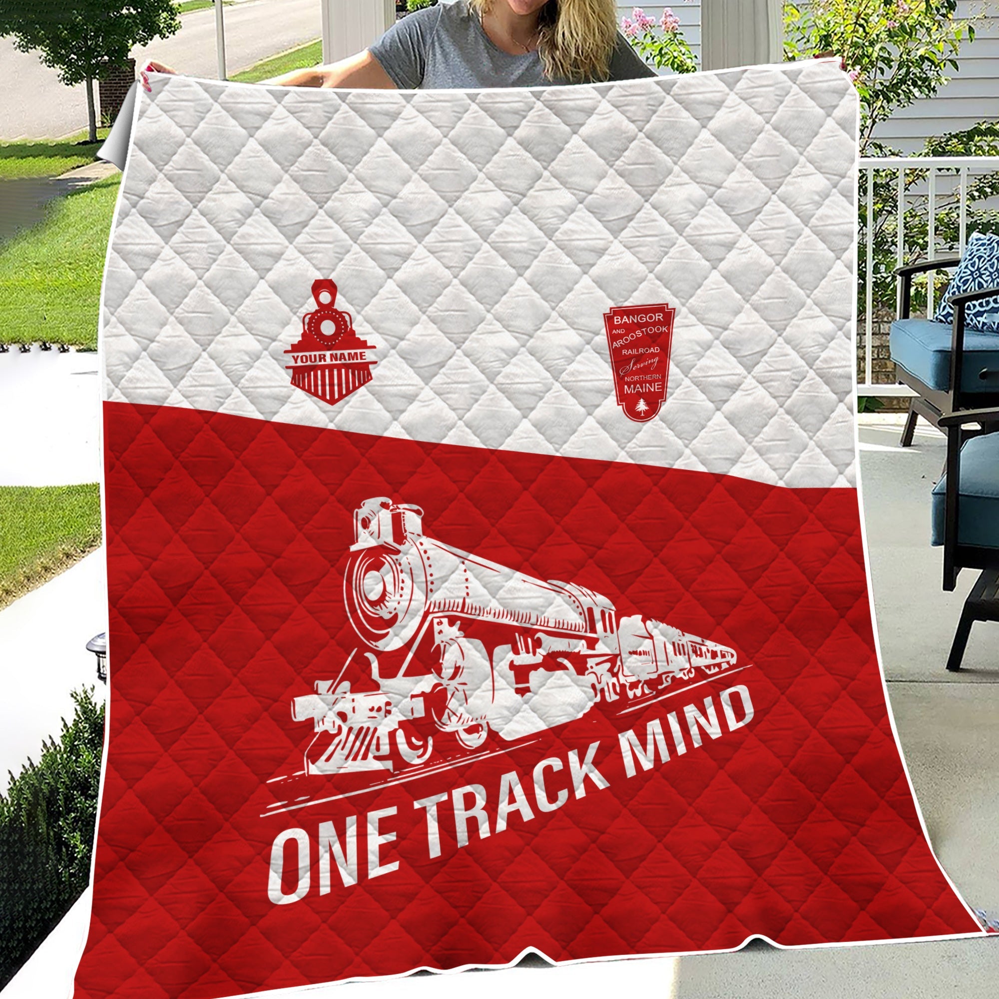 Railspirit Personalized Bangor And Aroostook Railroad Premium Quilt One Track Mind Train Premium Quilt Gift Idea For Train Lover