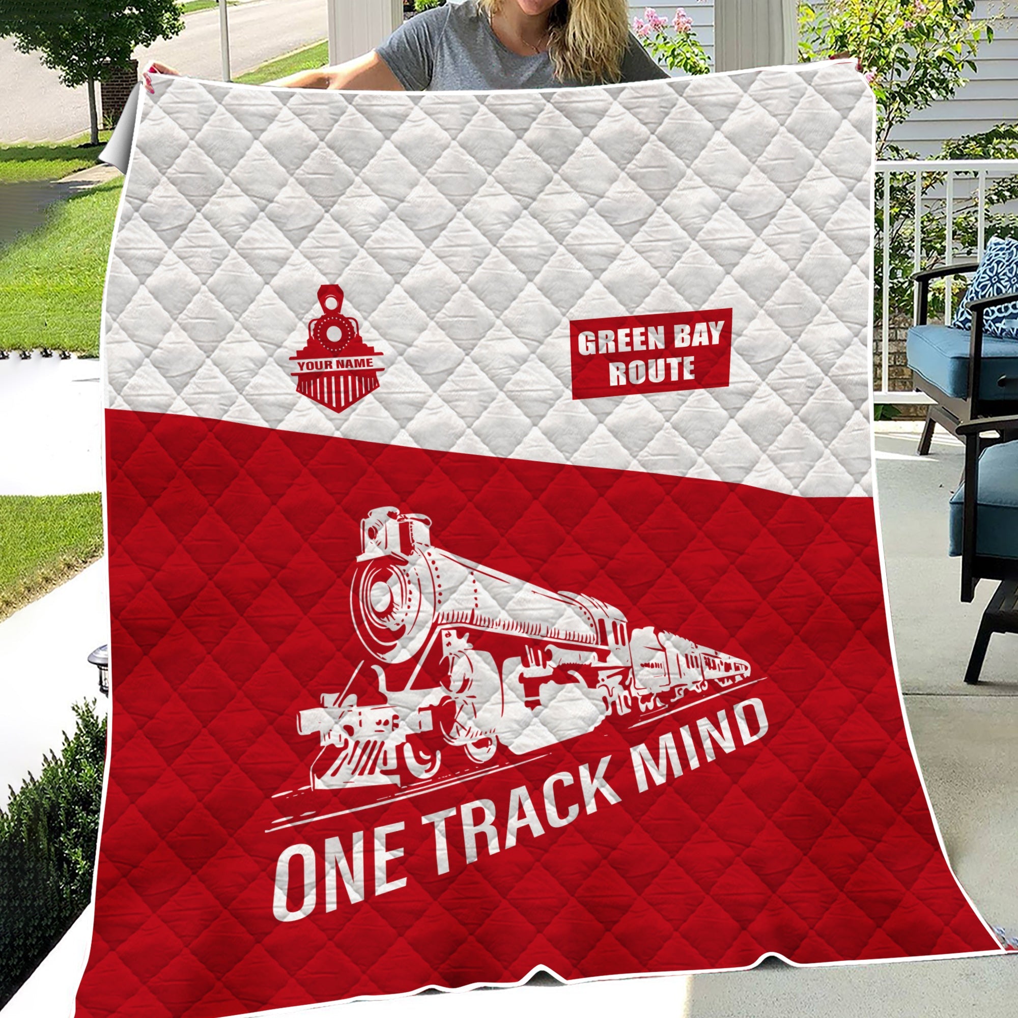 Railspirit Personalized Green Bay & Western Railroad Premium Quilt One Track Mind Train Premium Quilt Gift Idea For Train Lover