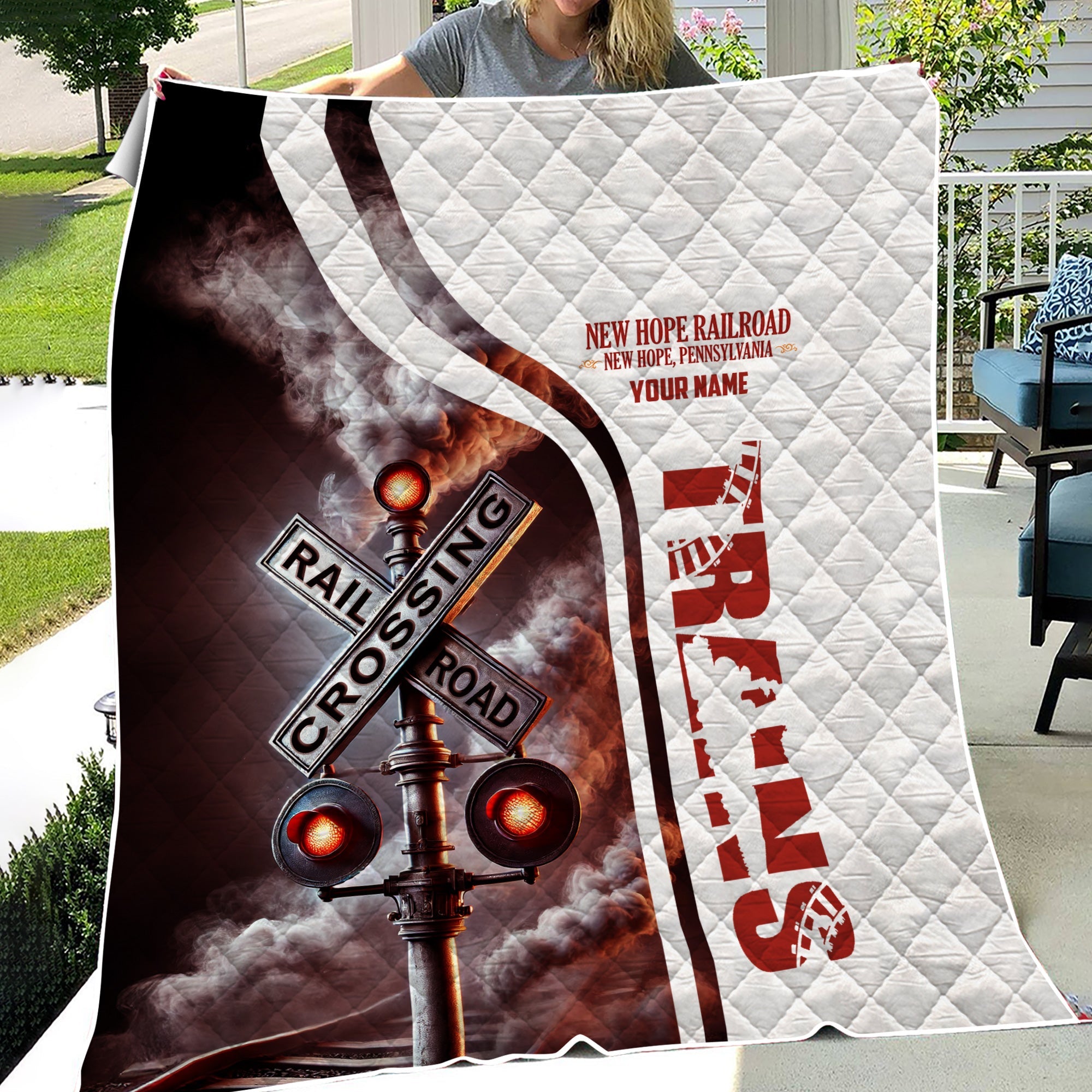 Railspirit Personalized New Hope Railroad Premium Quilts Railroad Crossing Sign Quilts All Over Print