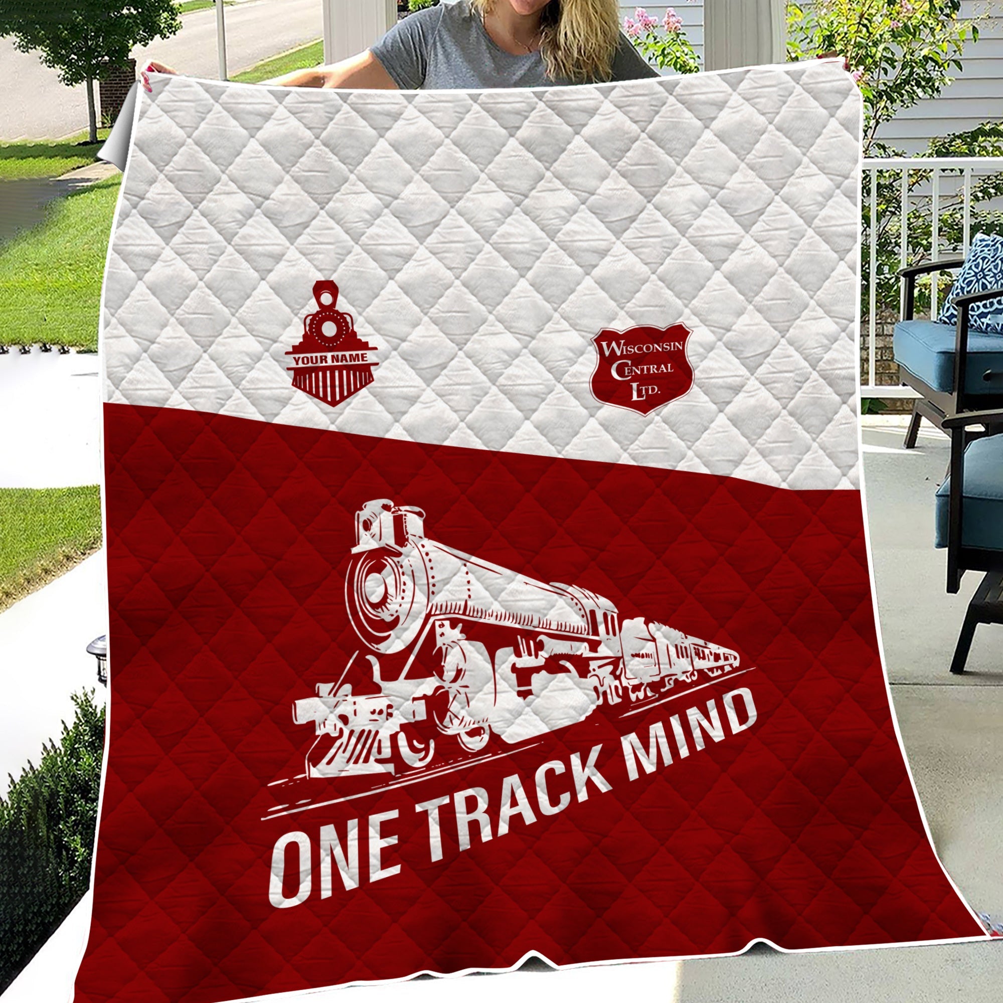 Railspirit Personalized Wisconsin Central Ltd Railroad Premium Quilt One Track Mind Train Premium Quilt Gift Idea For Train Lover