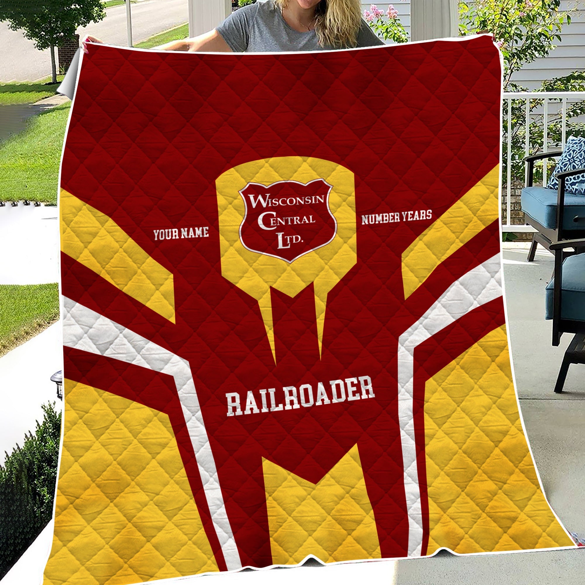 Railspirit Personalized Wisconsin Central Ltd Railroad Premium Quilts Custom Year Railroader Gift Idea For Train Lover