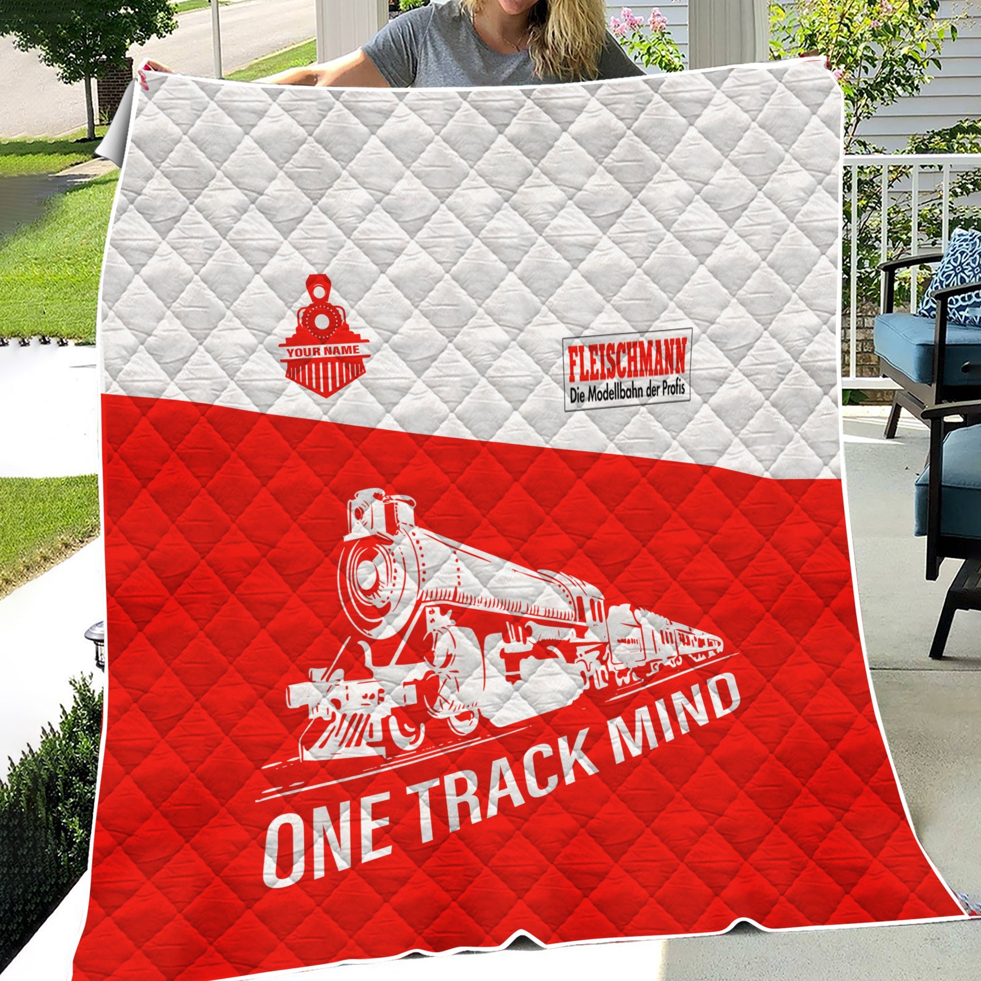 Railspirit Personalized Fleischmann And Western Railroad Premium Quilt One Track Mind Train Premium Quilt Gift Idea For Train Lover