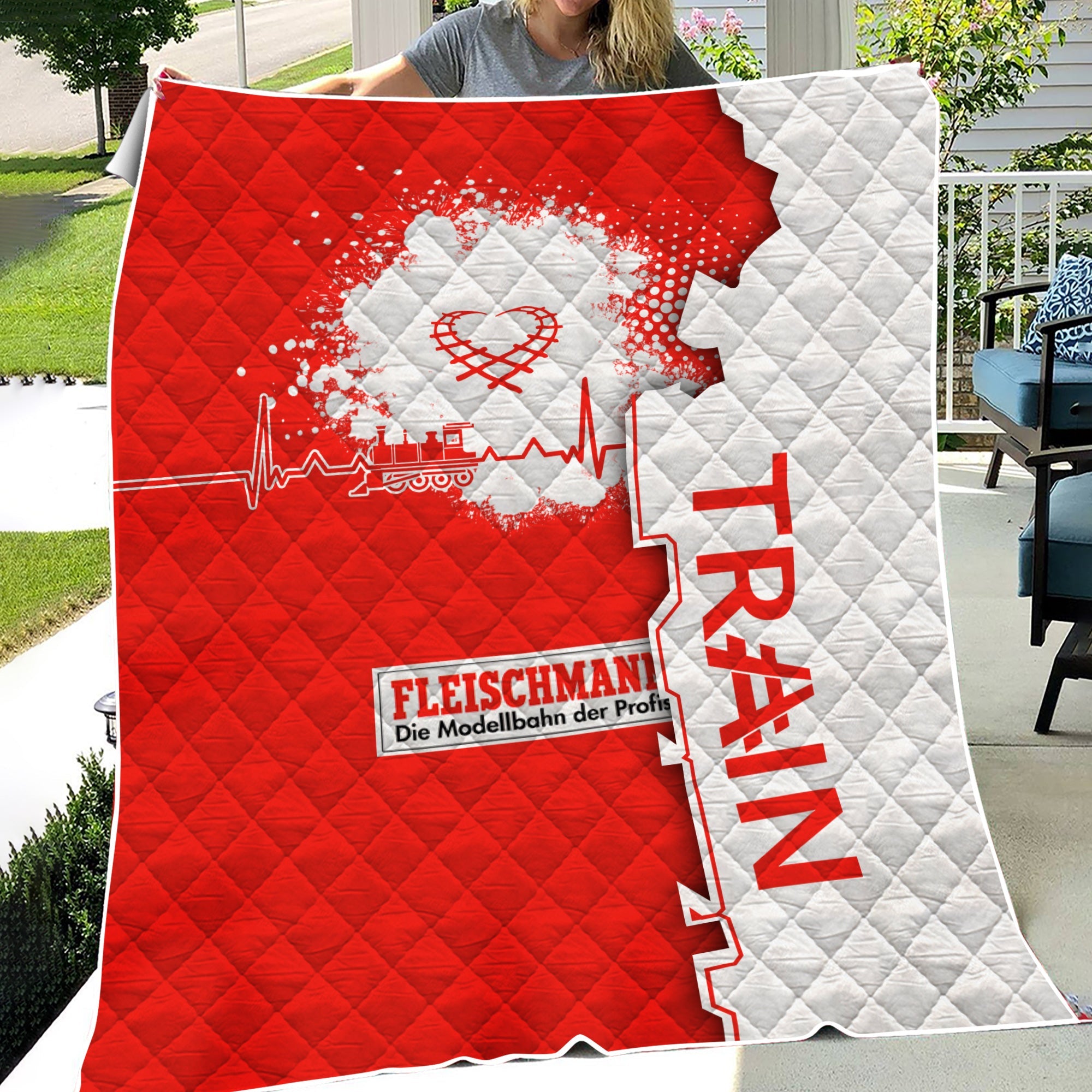 Railspirit Fleischmann And Western Railroad Premium Quilts Engine Heartbeat and Track Love Style Quilts Gift Idea For Train Lovers