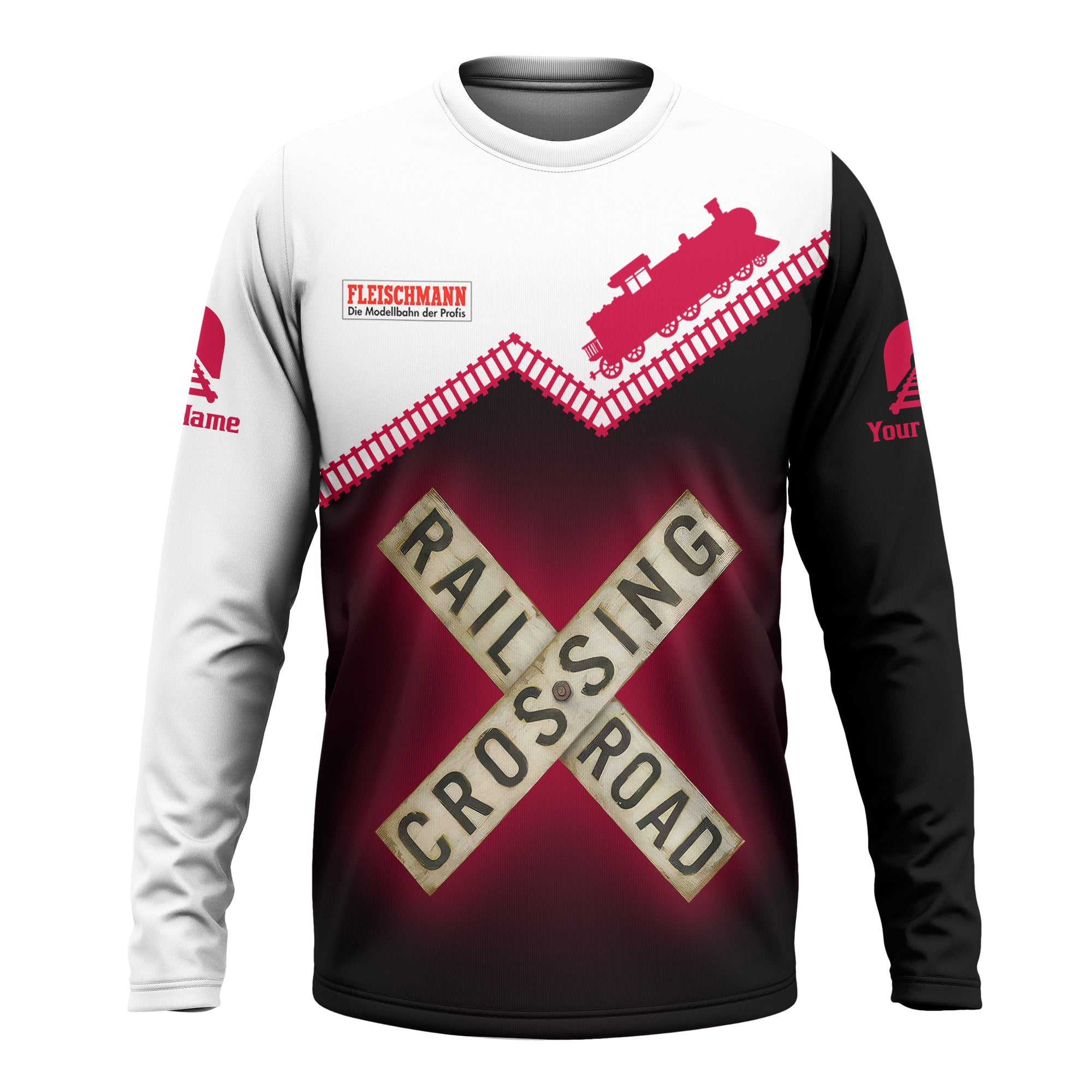 Railspirit Personalized Fleischmann And Western Railroad Long Sleeve Shirt Railroad Crossing Printed Train Track Shirt