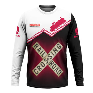 Railspirit Personalized Fleischmann And Western Railroad Long Sleeve Shirt Railroad Crossing Printed Train Track Shirt