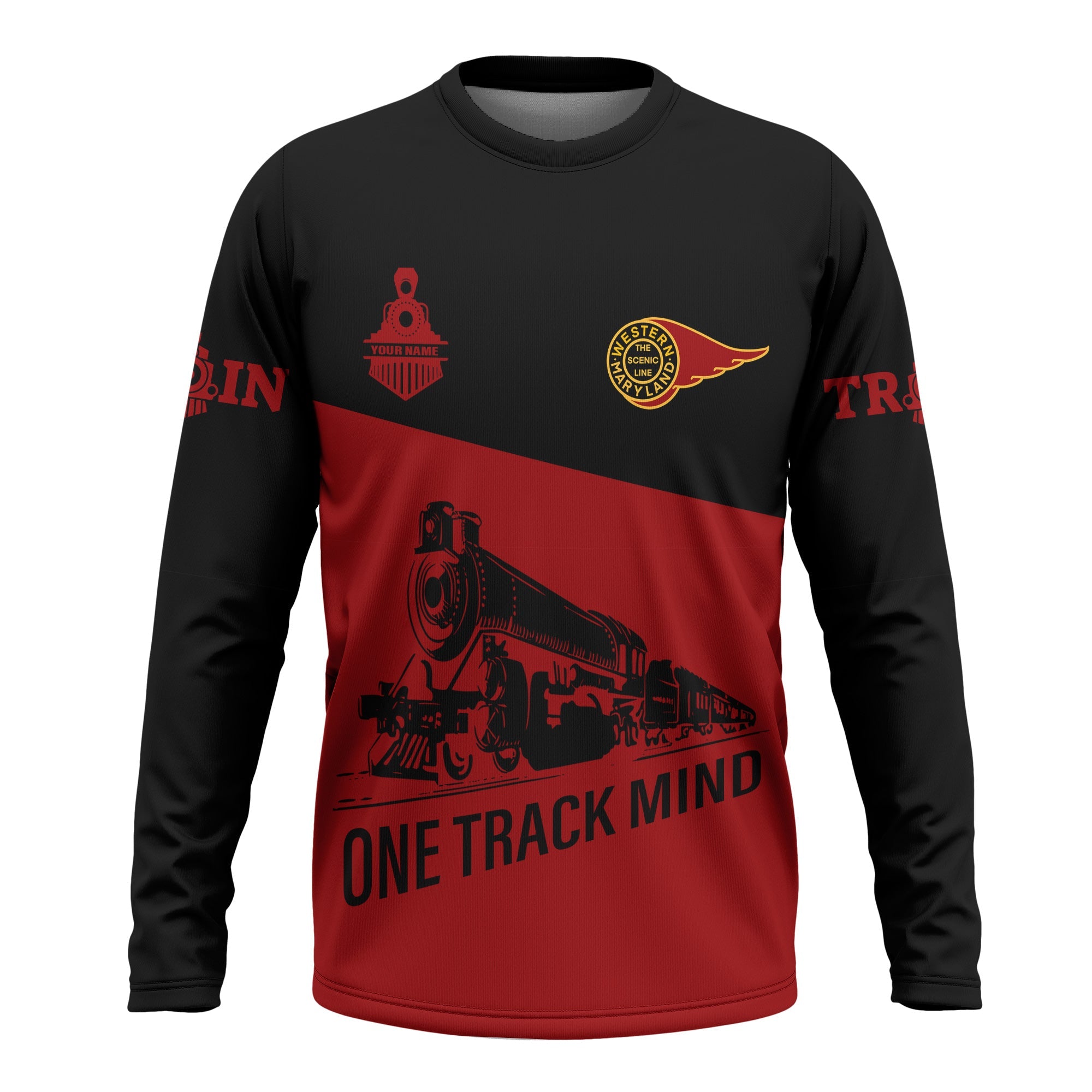 Railspirit Custom Name Western Maryland Railway Long Sleeve Shirt One Track Mind Printed Shirt