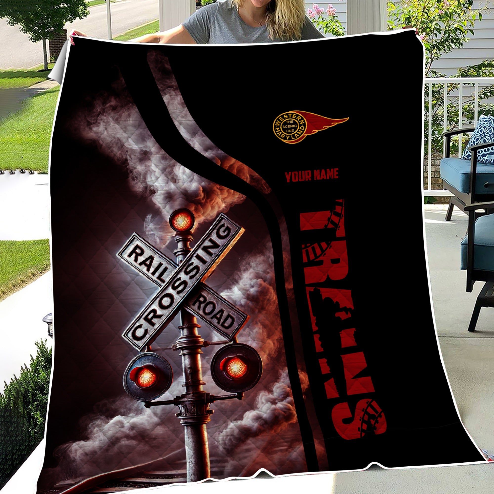 Railspirit Personalized Western Maryland Railway Premium Quilts Railroad Crossing Sign Quilts All Over Print