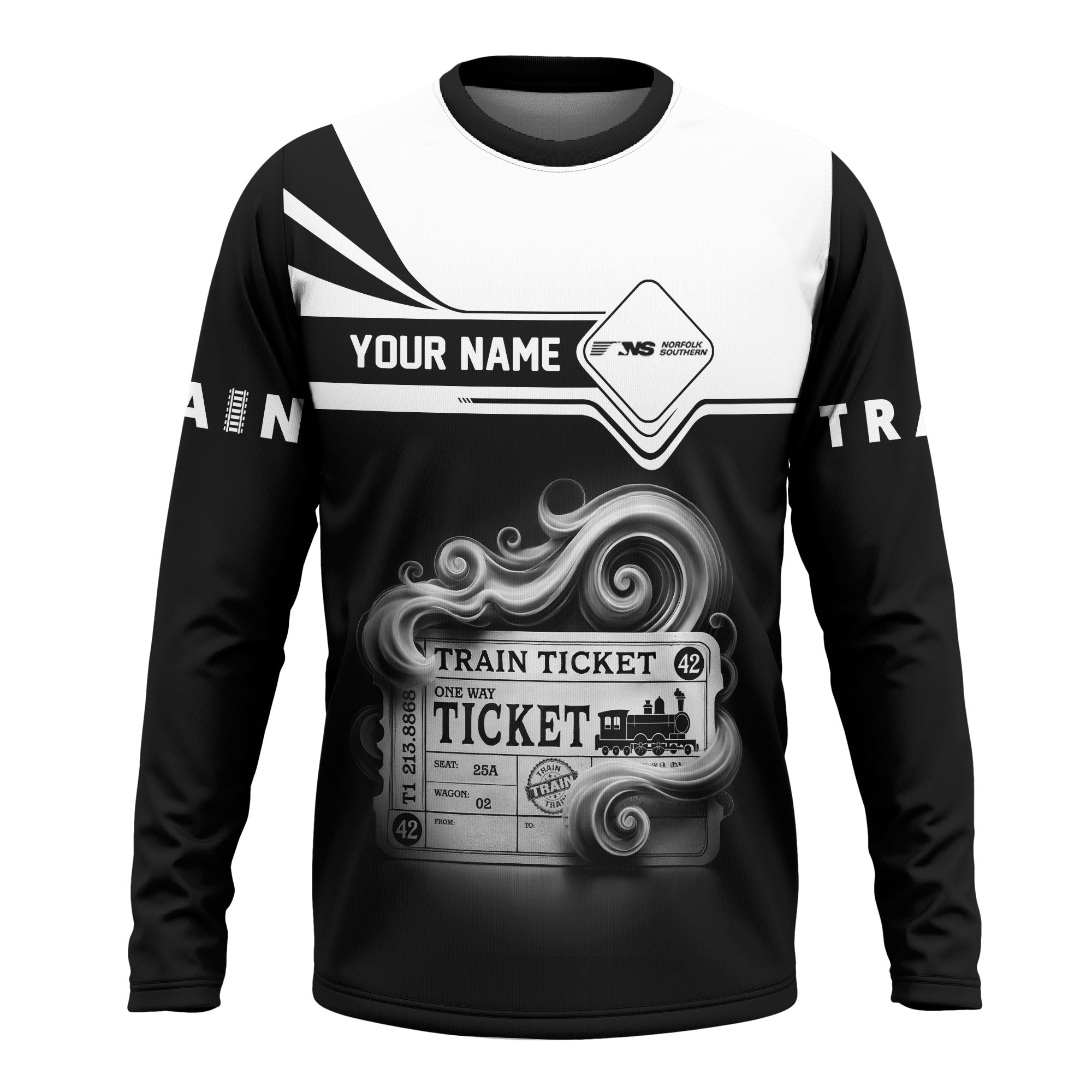 Railspirit Custom Name Norfolk Southern Railway Long Sleeve Shirt American Train Ticket Printed Shirt