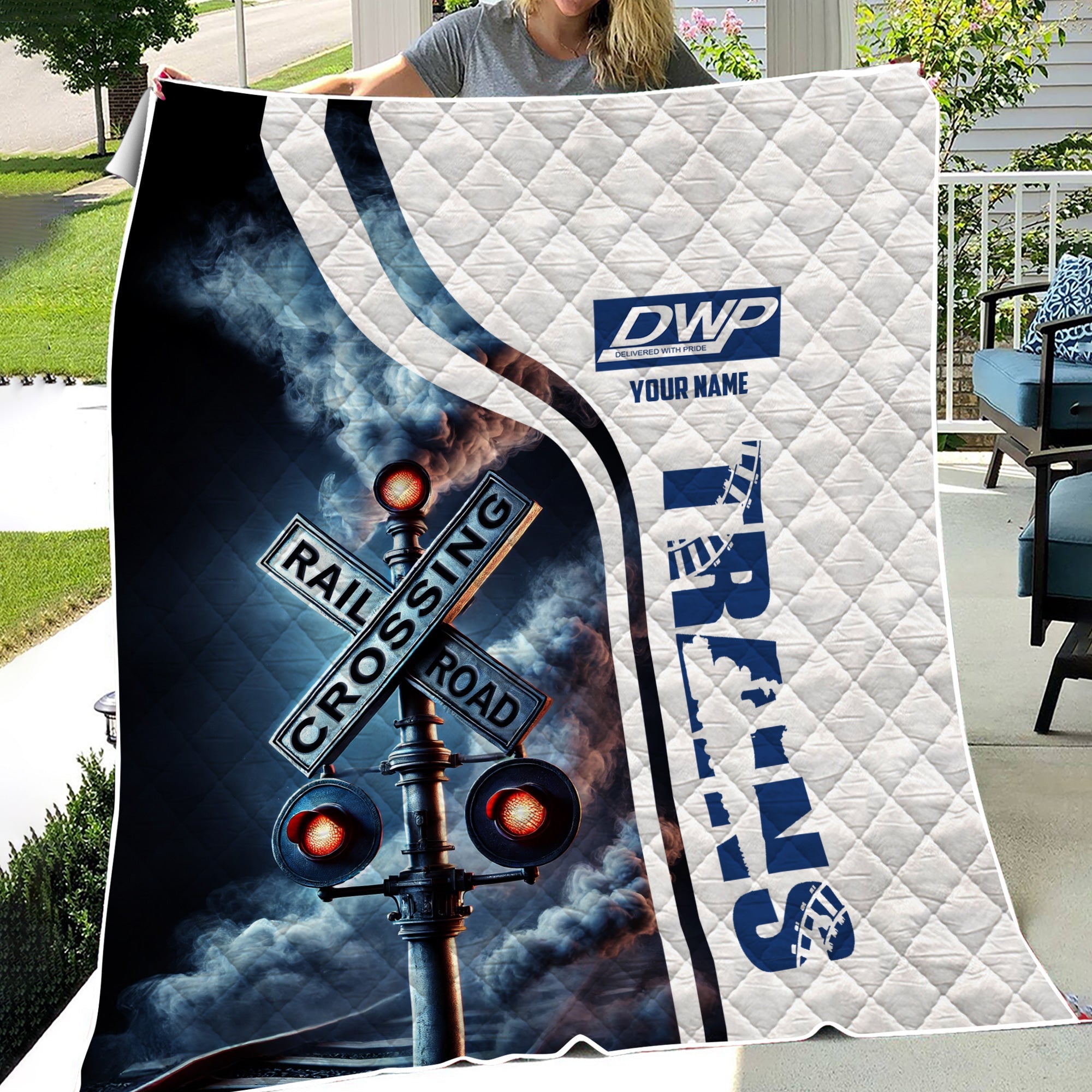 Railspirit Personalized Duluth, Winnipeg and Pacific Railway Premium Quilts Railroad Crossing Sign Quilts All Over Print