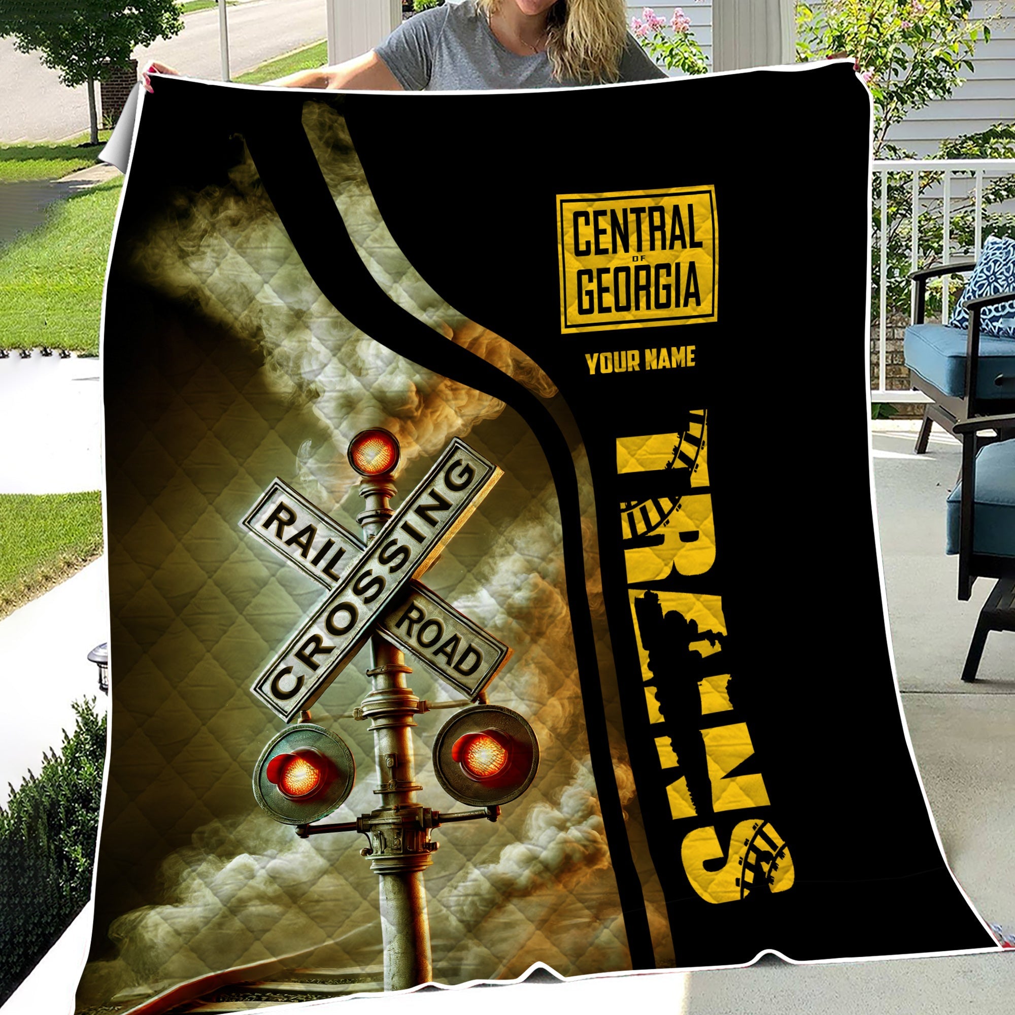 Railspirit Personalized Central of Georgia Railway Premium Quilts Railroad Crossing Sign Quilts All Over Print
