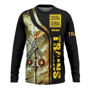 Railspirit Custom Name Central of Georgia Railway Long Sleeve Shirt Railroad Crossing Sign Printed Train Shirt