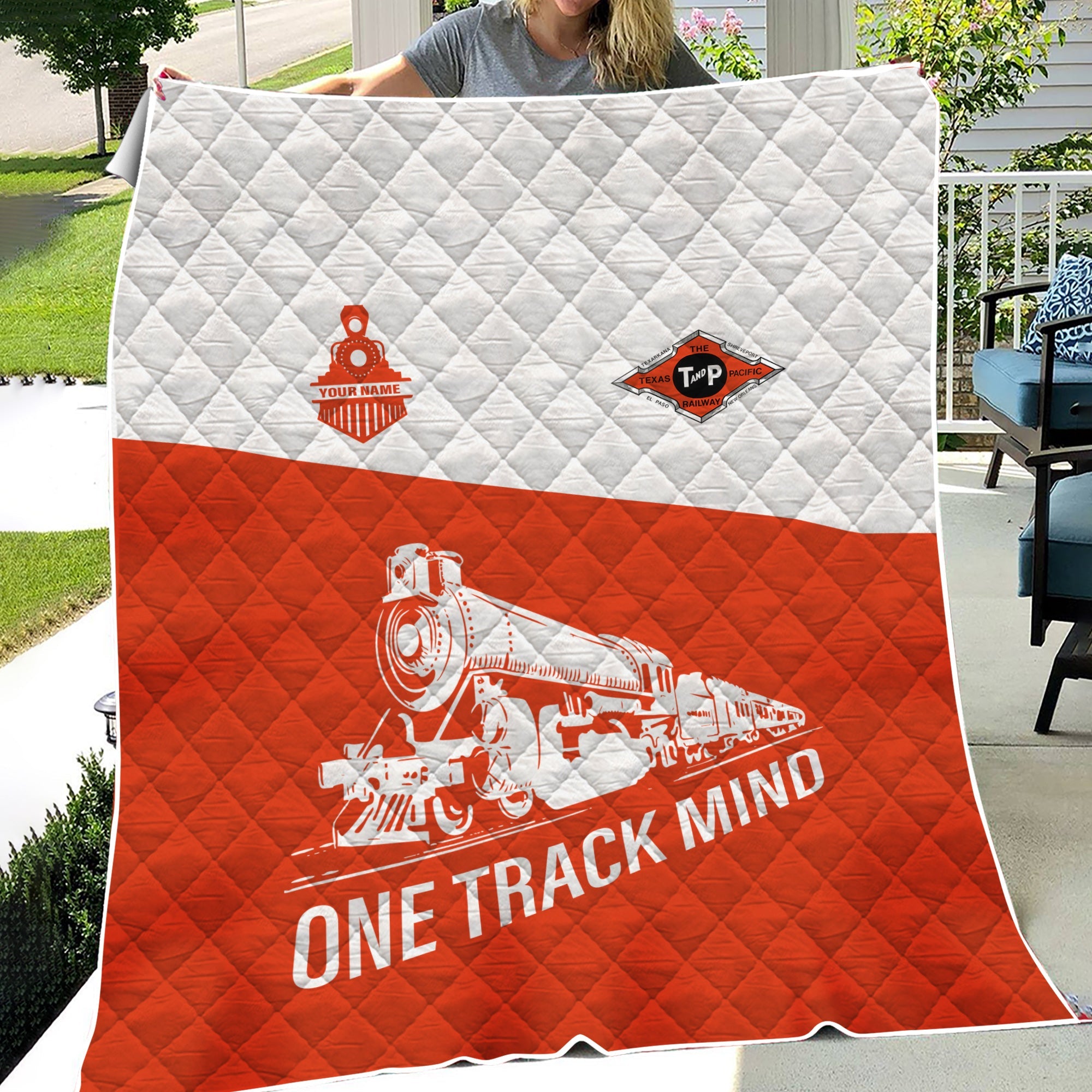 Railspirit Personalized Texas and Pacific Railway Premium Quilt One Track Mind Train Premium Quilt Gift Idea For Train Lover