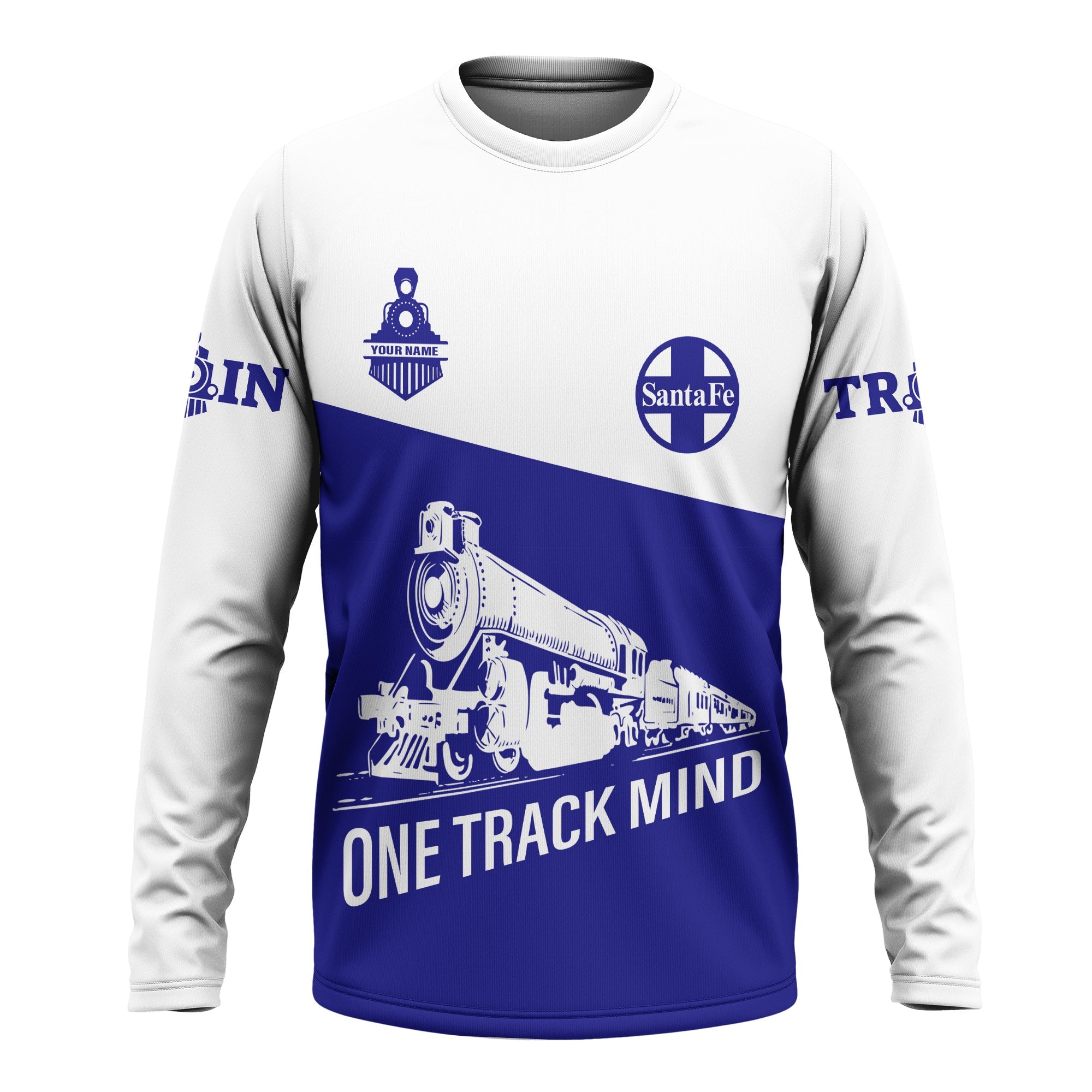 Railspirit Custom Name Santa Fe Railway Long Sleeve Shirt One Track Mind Atchison, Topeka and Santa Fe Railway Printed Shirt