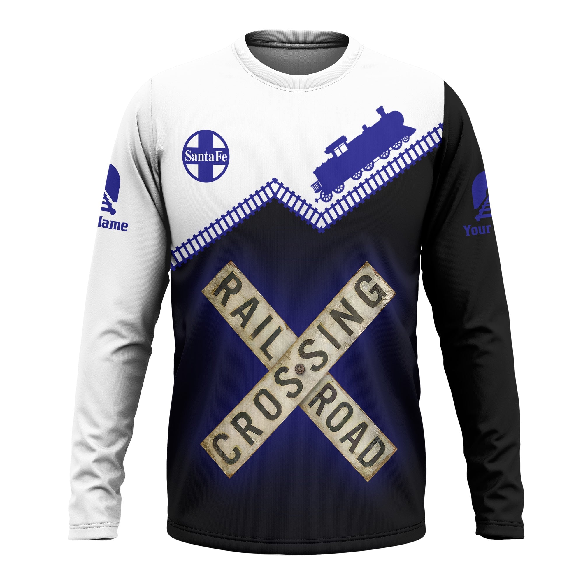 Railspirit Personalized Santa Fe Railway Long Sleeve Shirt Railroad Crossing Printed Train Track Shirt