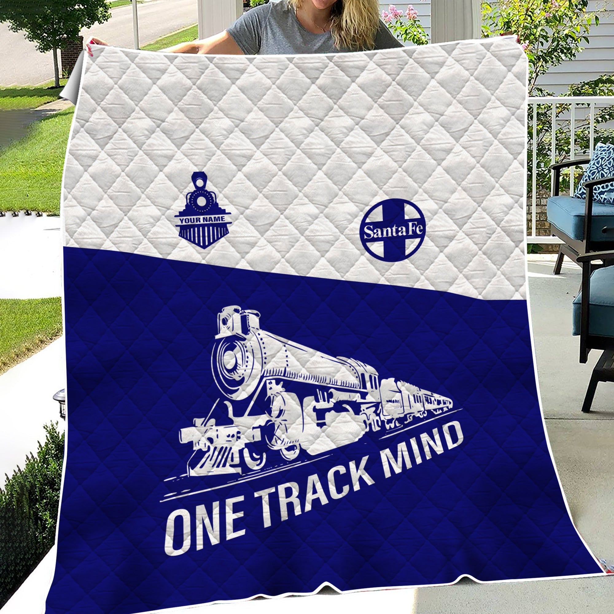 Railspirit Personalized Santa Fe Railway Premium Quilt One Track Mind Atchison, Topeka and Santa Fe Railway Train Premium Quilt Gift Idea For Train Lover