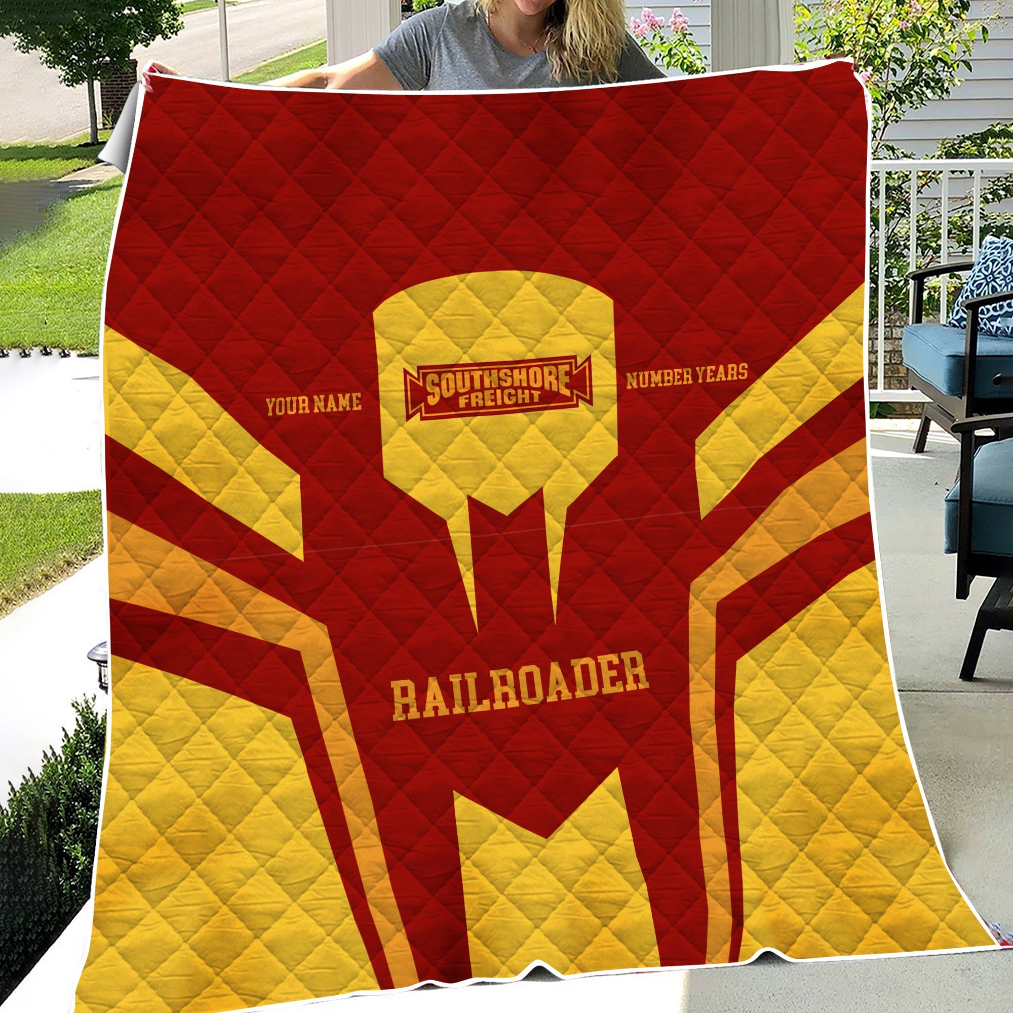 Railspirit Personalized Chicago South Shore and South Bend Railroad Premium Quilts Custom Year Railroader Gift Idea For Train Lover