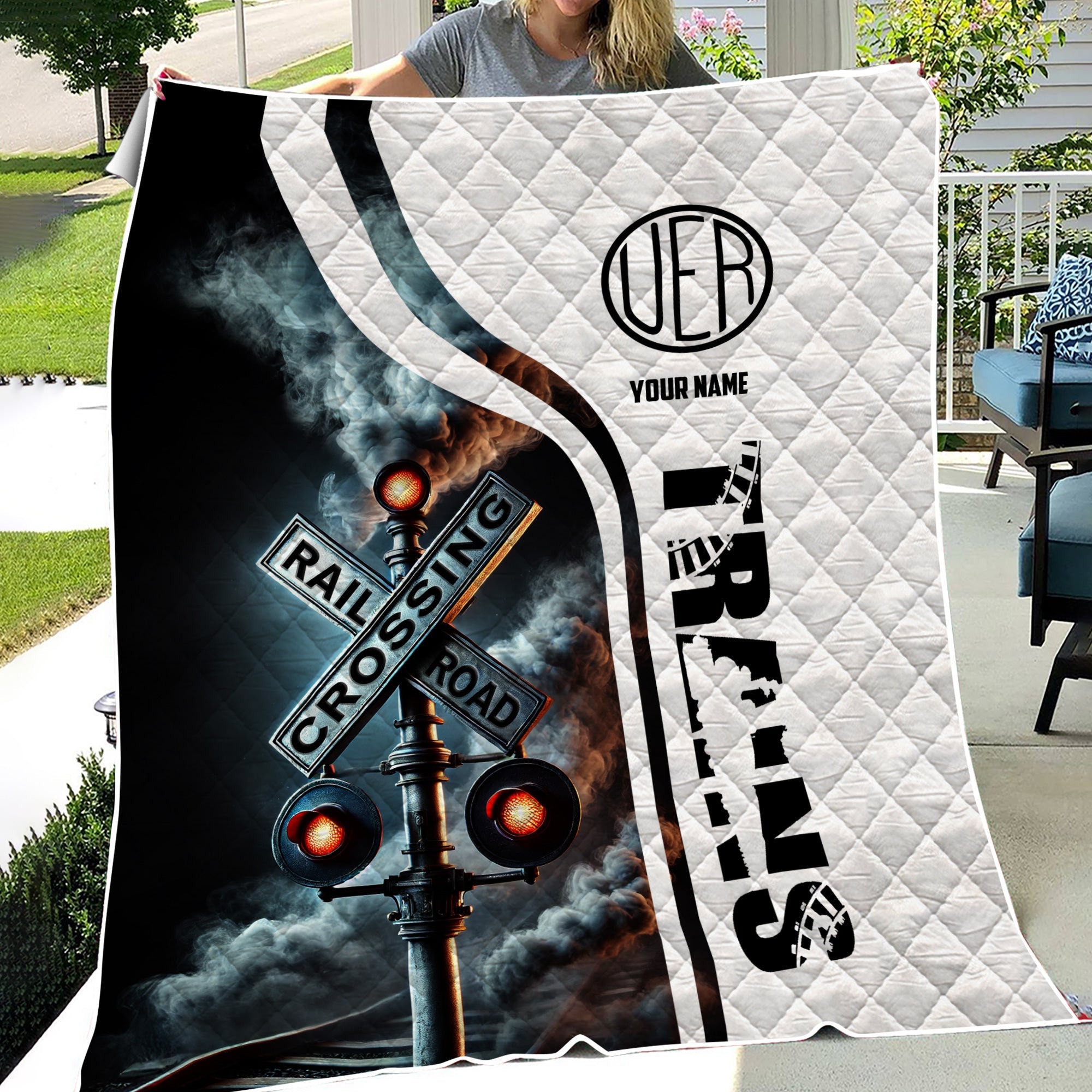 Railspirit Personalized Union Electric Railway Premium Quilts Railroad Crossing Sign Quilts All Over Print