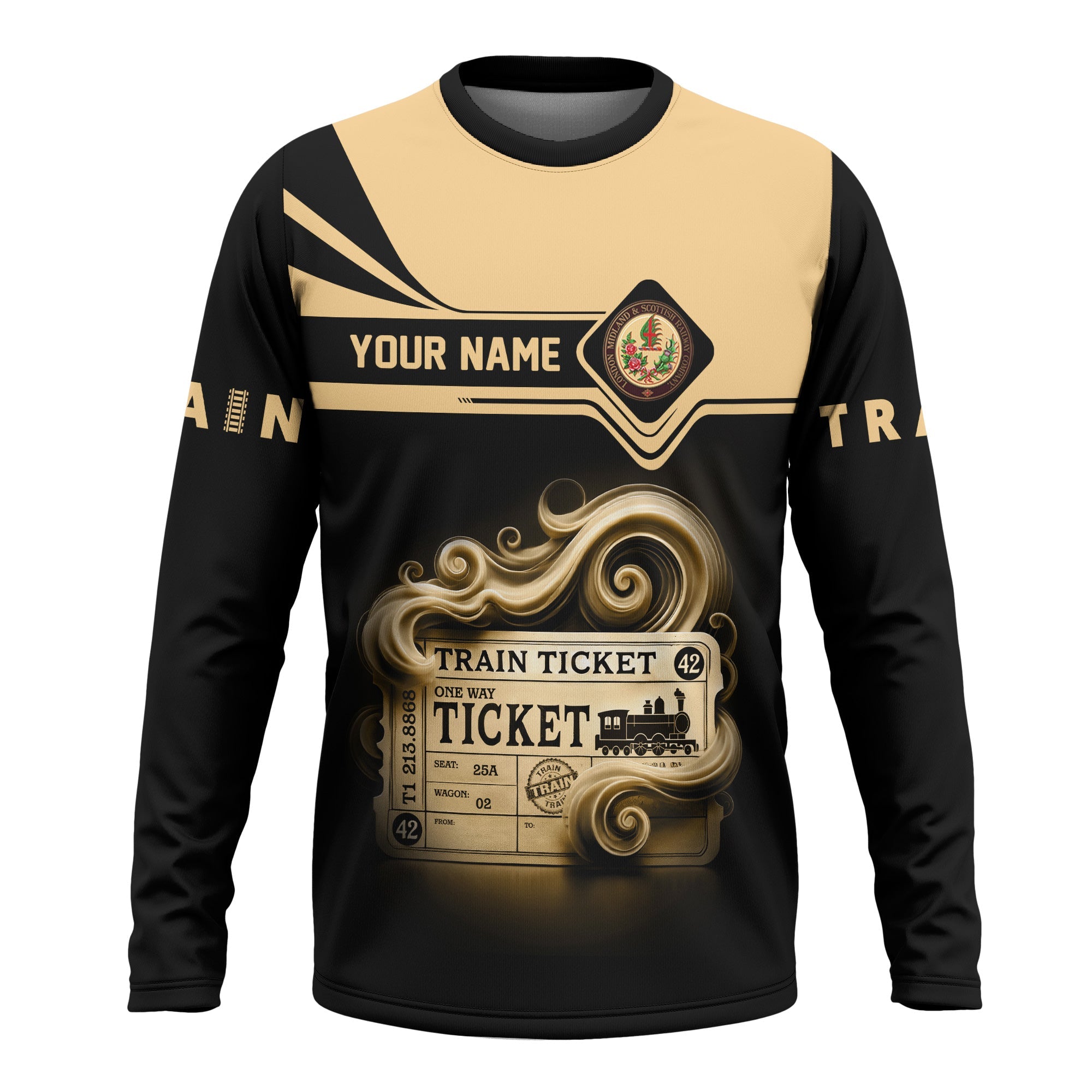 Railspirit Custom Name London, Midland and Scottish Railway Long Sleeve Shirt Train Ticket Printed Shirt