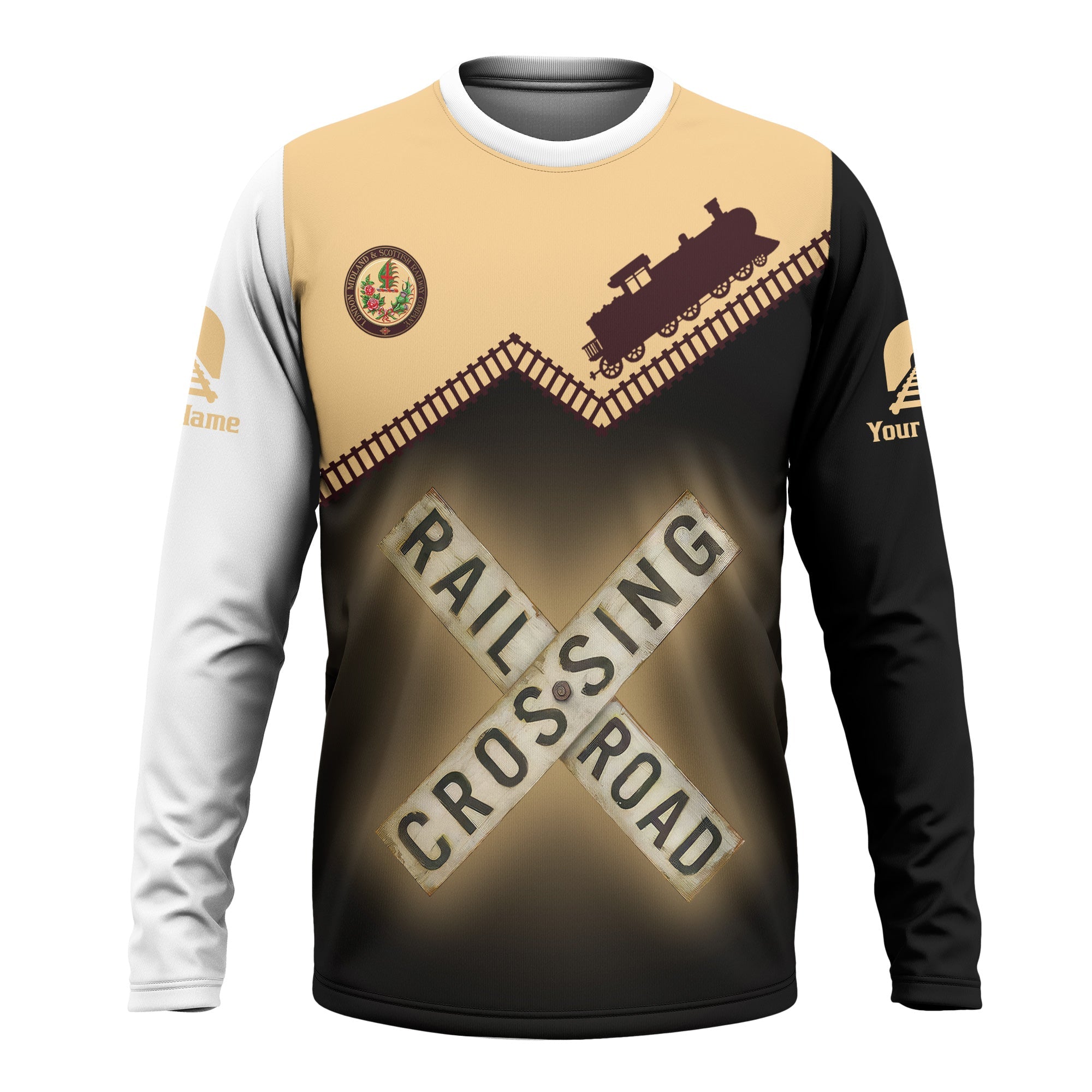 Railspirit Personalized London, Midland and Scottish Railway Long Sleeve Shirt Railroad Crossing Printed Train Track Shirt