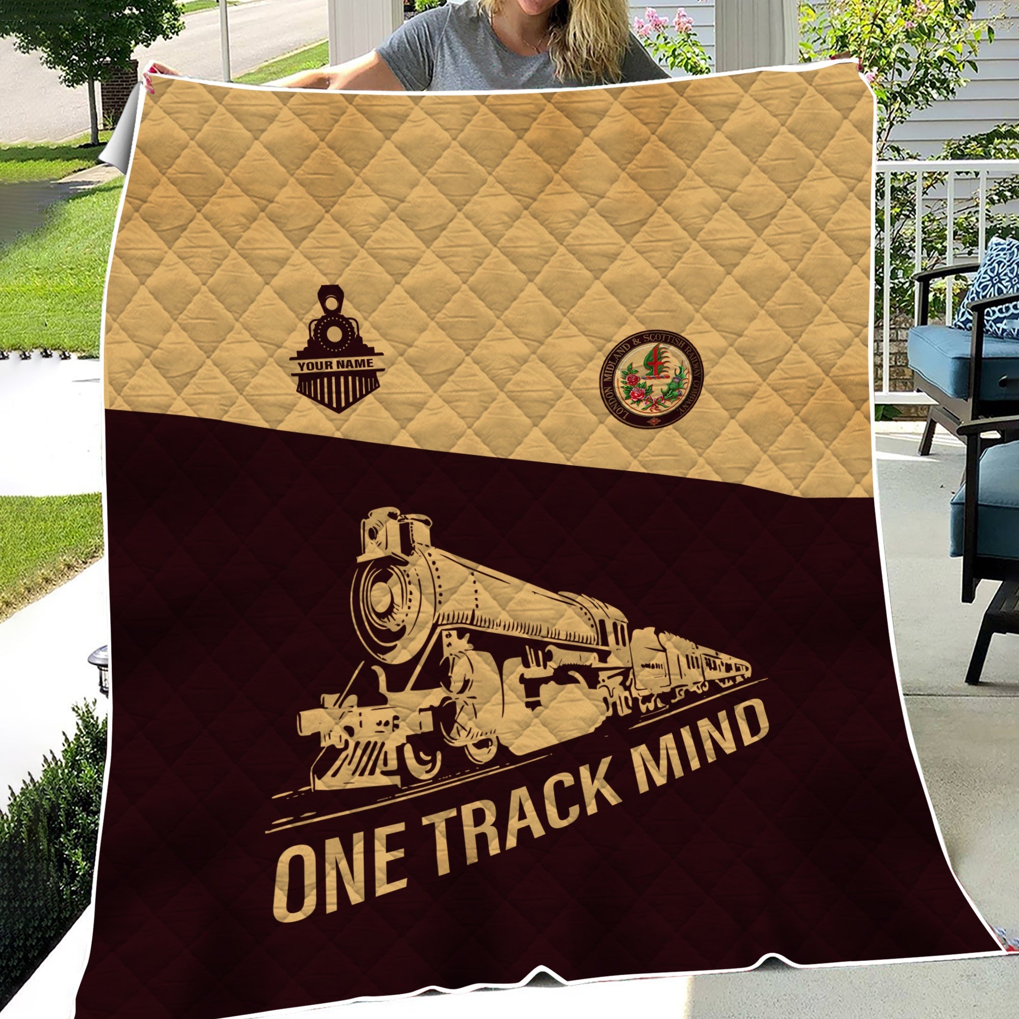 Railspirit Personalized London, Midland and Scottish Railway Premium Quilt One Track Mind Train Premium Quilt Gift Idea For Train Lover