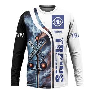 Railspirit Custom Name London and North Eastern Railway Long Sleeve Shirt Railroad Crossing Sign Printed Train Shirt