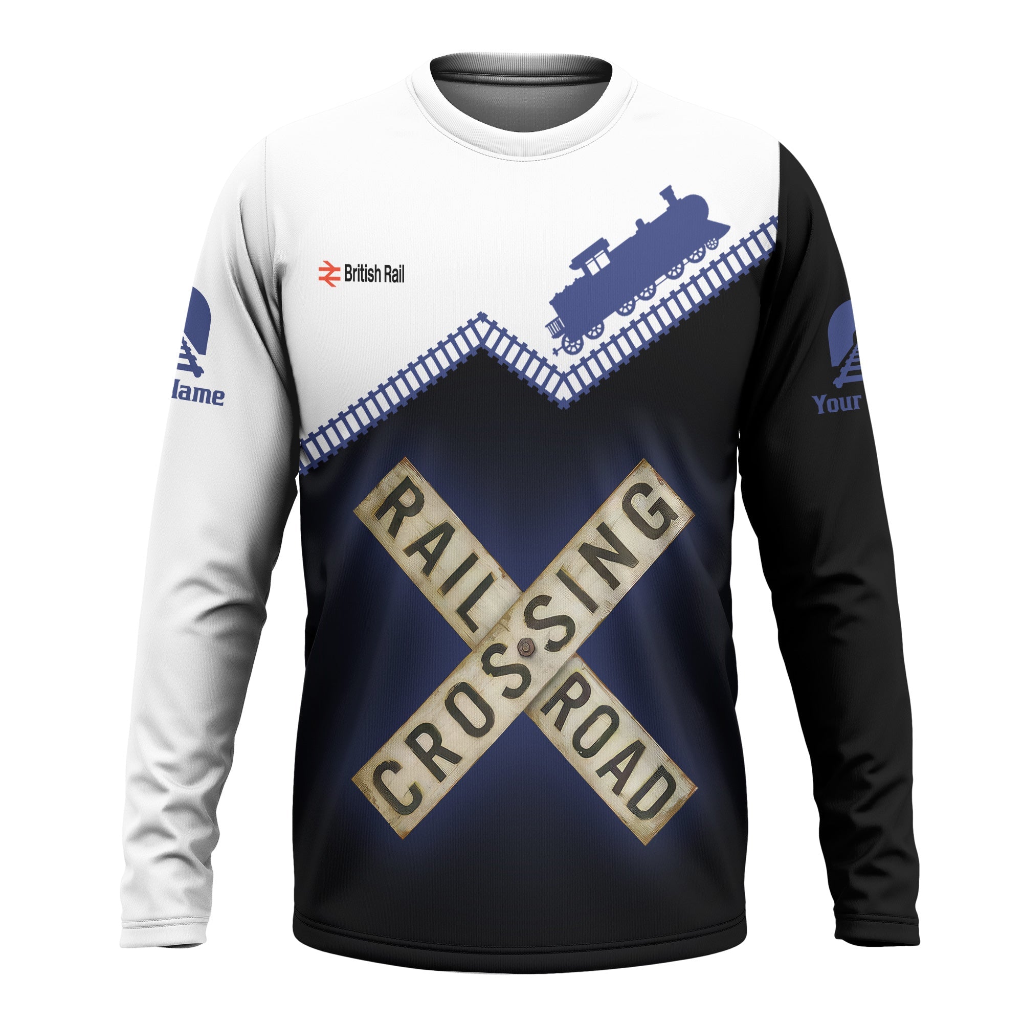 Railspirit Personalized Bristish Railway Long Sleeve Shirt Railroad Crossing Printed Train Track Shirt