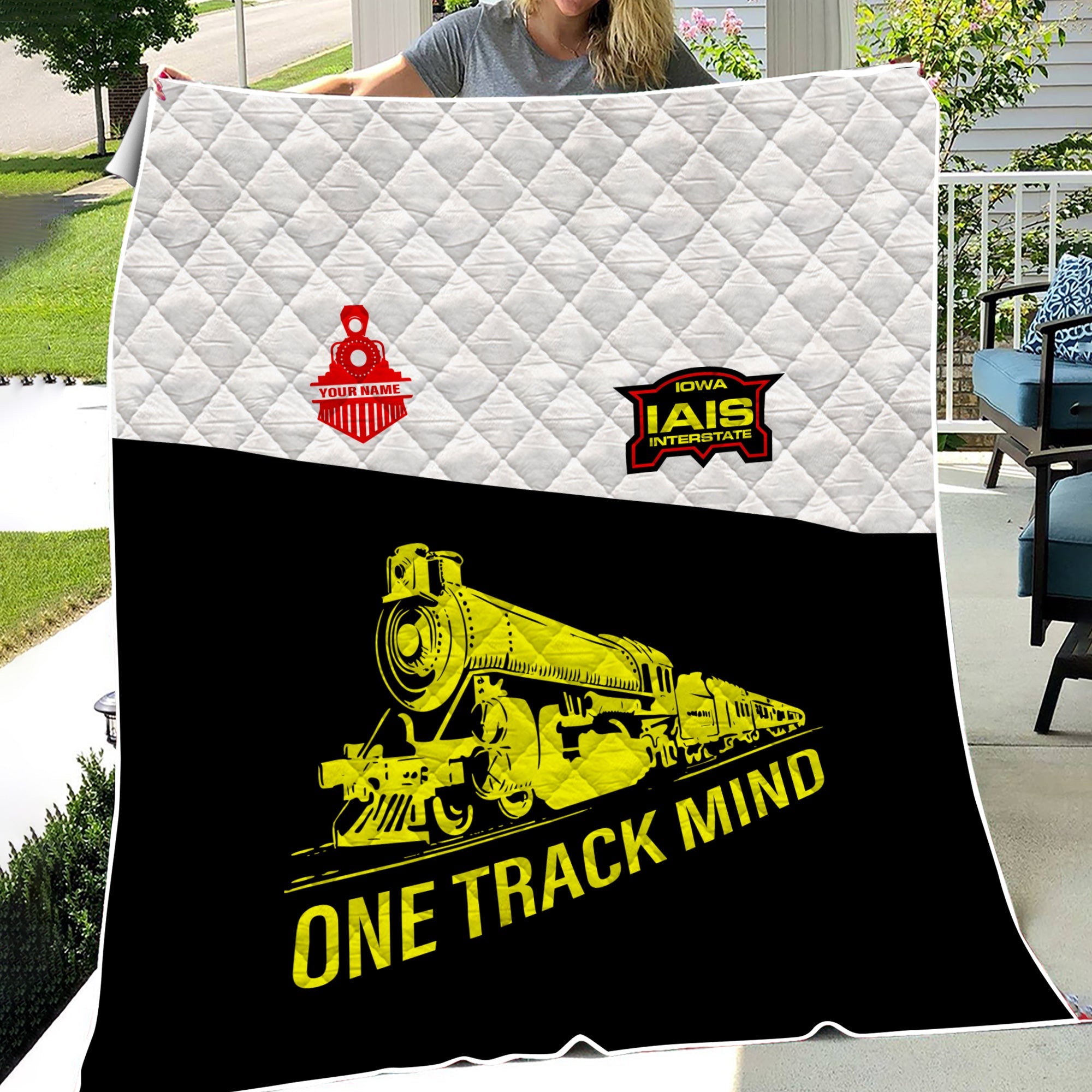 Railspirit Personalized Iowa Interstate Railroad Premium Quilt One Track Mind IAISTrain Premium Quilt Gift Idea For Train Lover