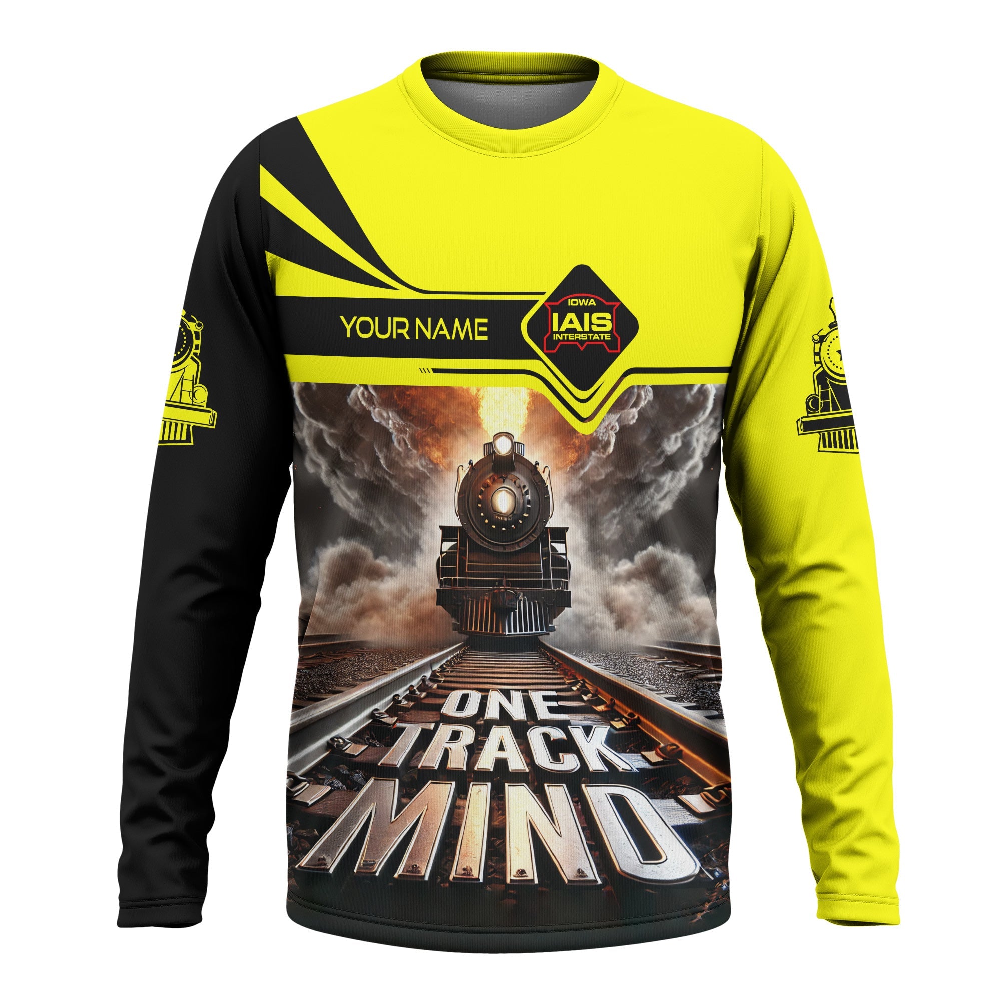Railspirit Personalized Iowa Interstate Railroad Long Sleeve Shirt One Track Mind IAIS Train Printed Shirt